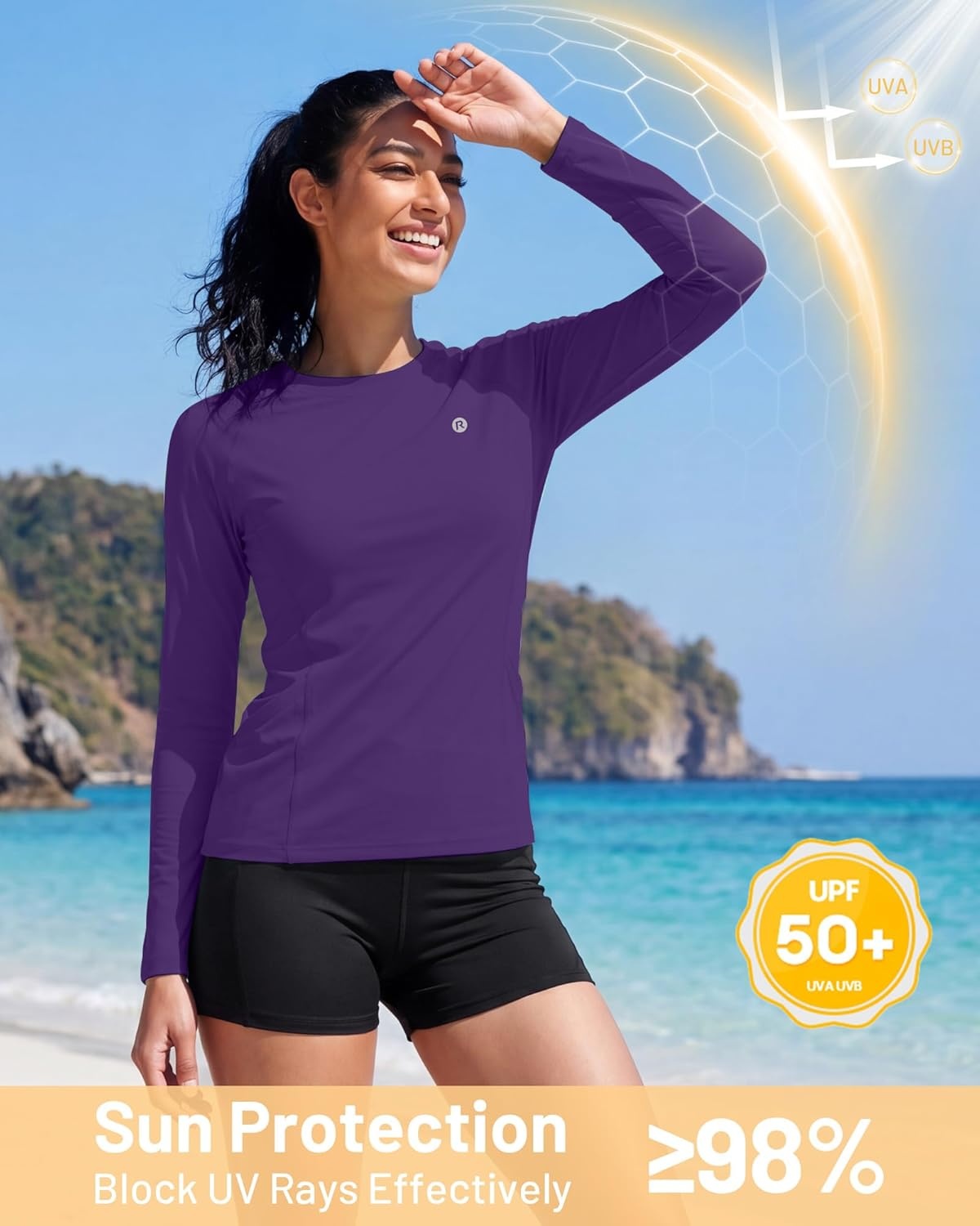 image:imageRunhit Womens UPF 50 Sun Shirts with Pockets Long Sleeve UV Protection Swim Rash Guard Lightweight Quick Dry Workout HikingDeep Purple