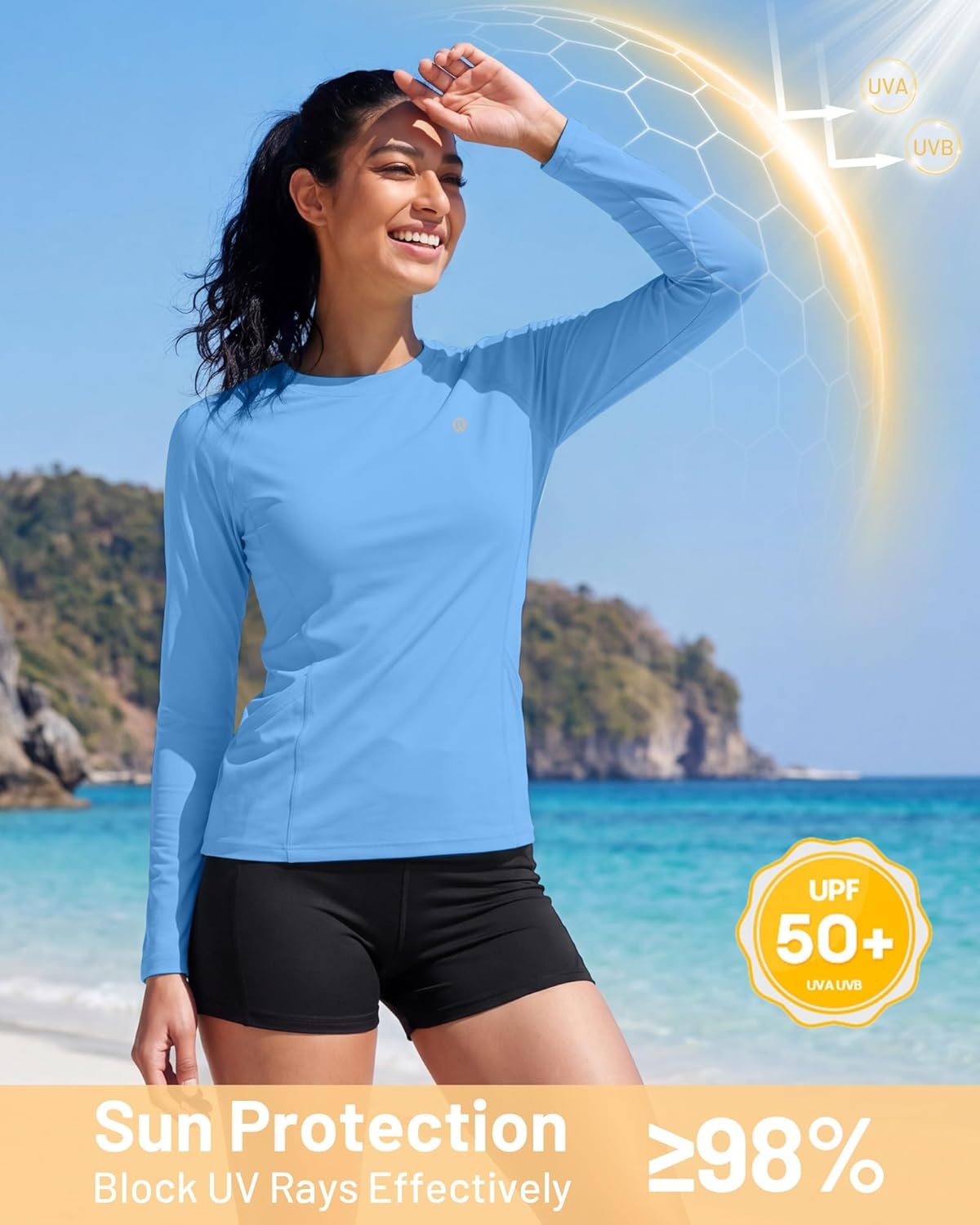 image:imageRunhit Womens UPF 50 Sun Shirts with Pockets Long Sleeve UV Protection Swim Rash Guard Lightweight Quick Dry Workout HikingElegant Blue