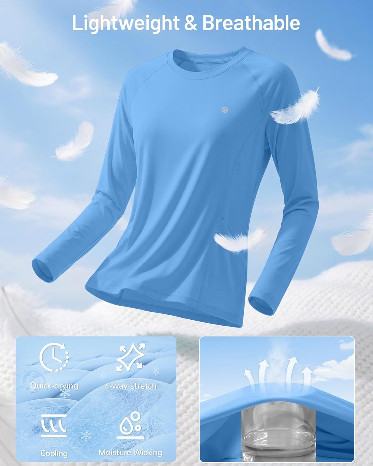 image:imageRunhit Womens UPF 50 Sun Shirts with Pockets Long Sleeve UV Protection Swim Rash Guard Lightweight Quick Dry Workout HikingElegant Blue