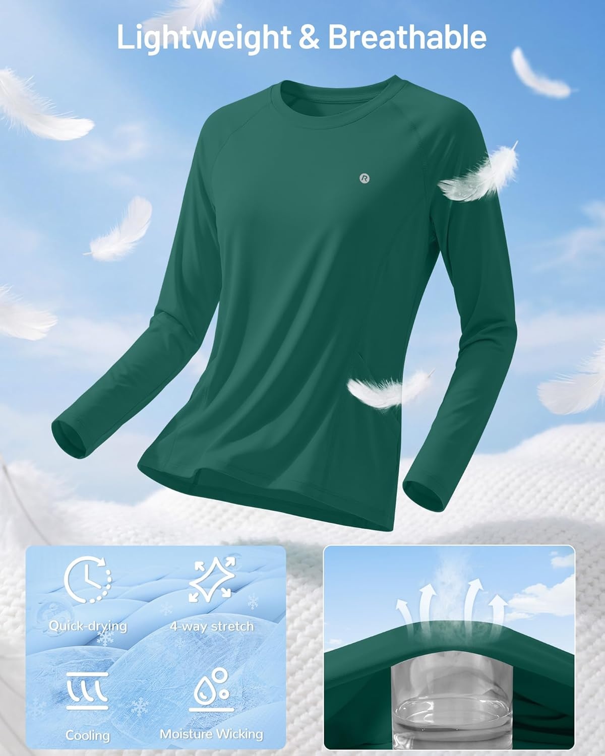 image:imageRunhit Womens UPF 50 Sun Shirts with Pockets Long Sleeve UV Protection Swim Rash Guard Lightweight Quick Dry Workout HikingEmerald Green