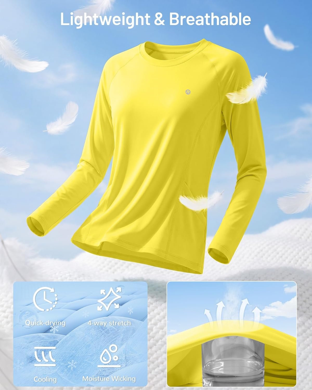 image:imageRunhit Womens UPF 50 Sun Shirts with Pockets Long Sleeve UV Protection Swim Rash Guard Lightweight Quick Dry Workout HikingGolden Yellow