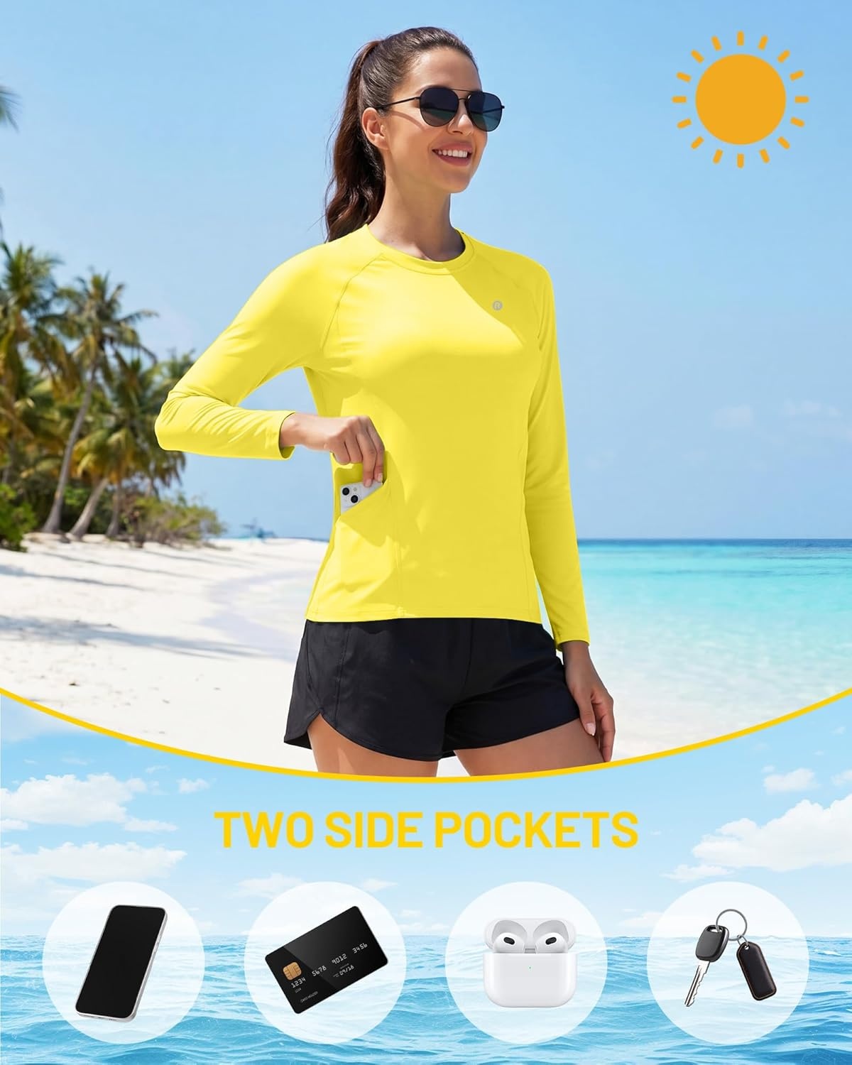 image:imageRunhit Womens UPF 50 Sun Shirts with Pockets Long Sleeve UV Protection Swim Rash Guard Lightweight Quick Dry Workout HikingGolden Yellow
