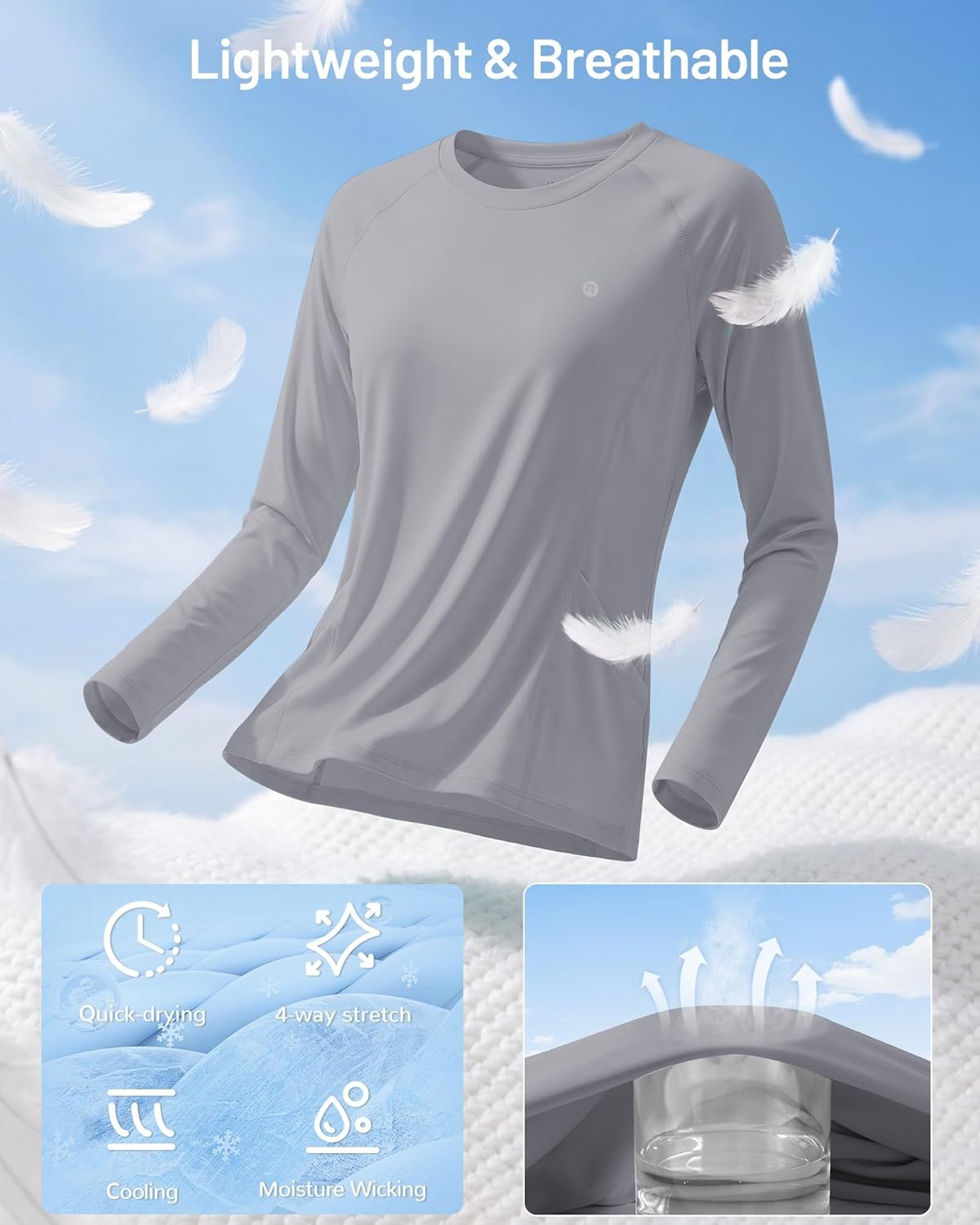 image:imageRunhit Womens UPF 50 Sun Shirts with Pockets Long Sleeve UV Protection Swim Rash Guard Lightweight Quick Dry Workout HikingGray