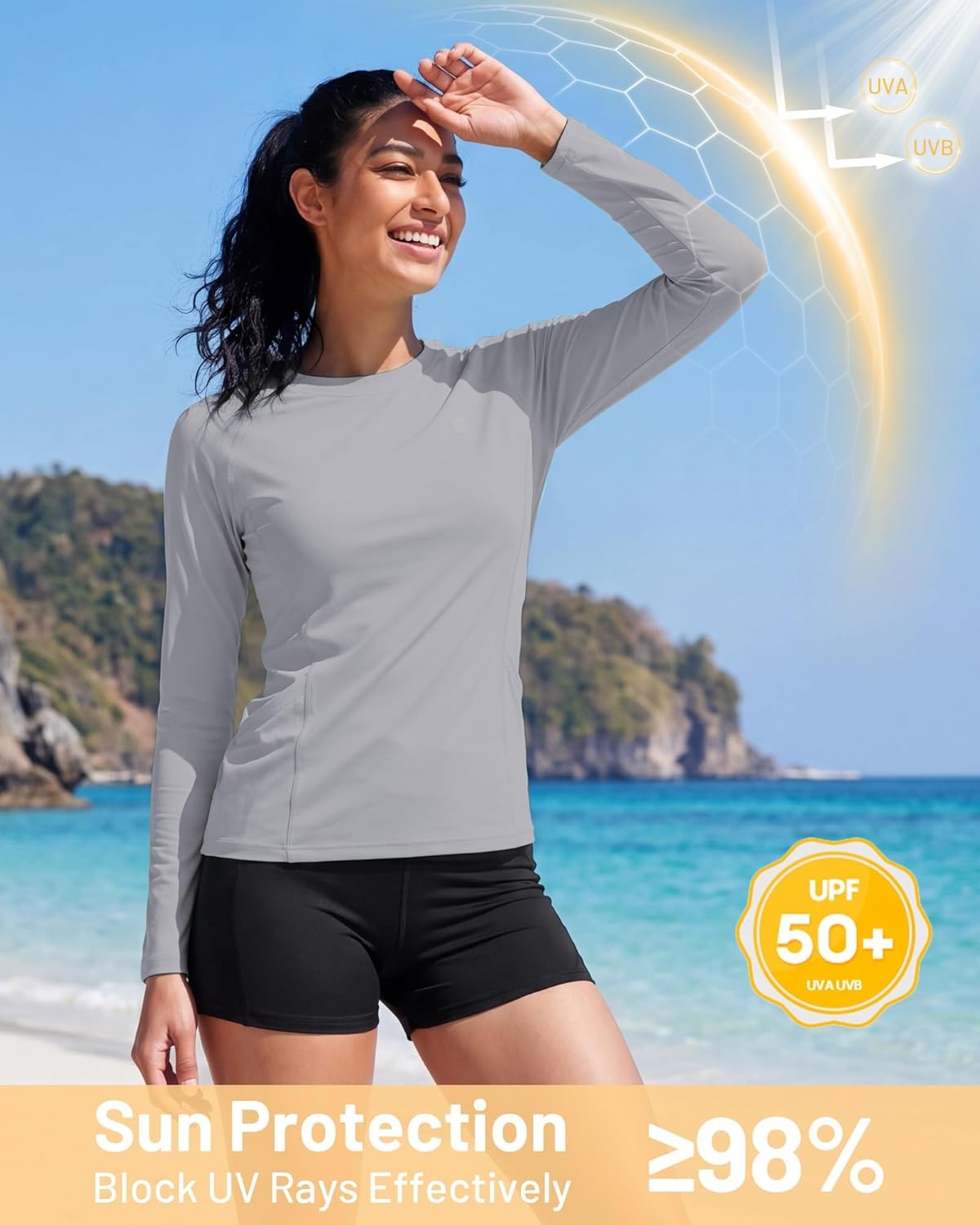 image:imageRunhit Womens UPF 50 Sun Shirts with Pockets Long Sleeve UV Protection Swim Rash Guard Lightweight Quick Dry Workout HikingGray