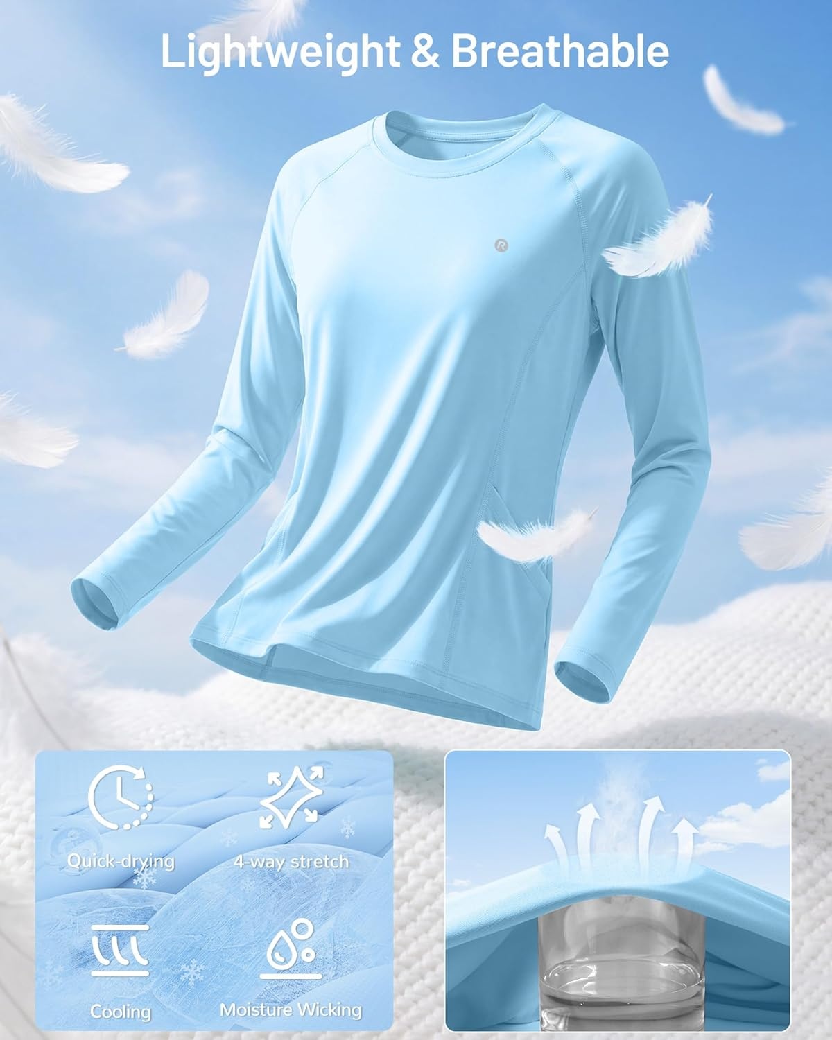 image:imageRunhit Womens UPF 50 Sun Shirts with Pockets Long Sleeve UV Protection Swim Rash Guard Lightweight Quick Dry Workout HikingLight Blue