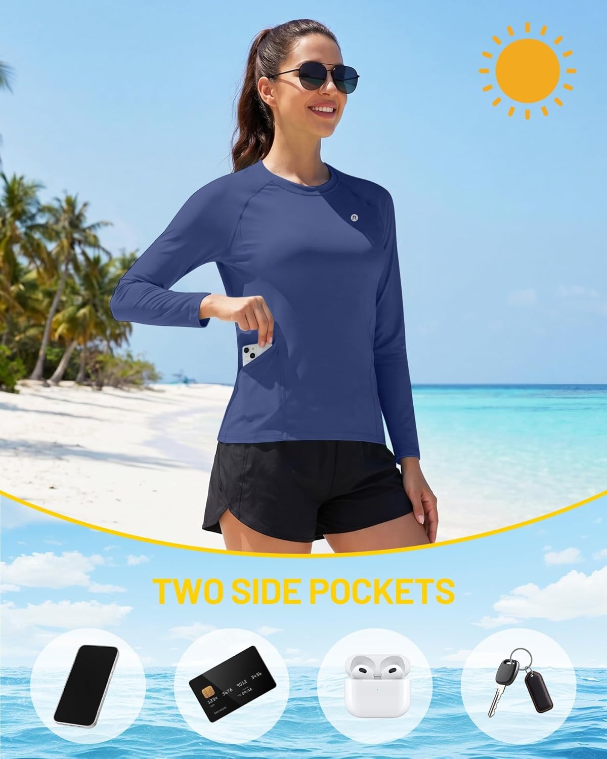 image:imageRunhit Womens UPF 50 Sun Shirts with Pockets Long Sleeve UV Protection Swim Rash Guard Lightweight Quick Dry Workout HikingNavy Blue