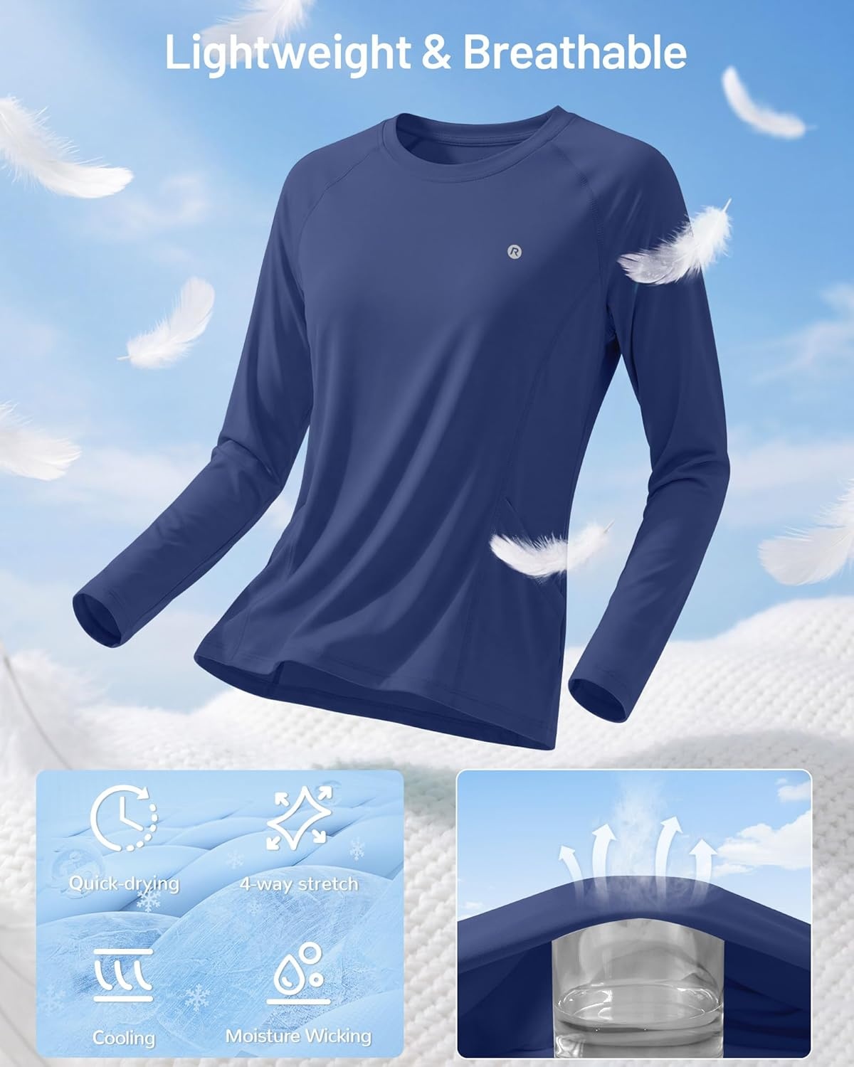 image:imageRunhit Womens UPF 50 Sun Shirts with Pockets Long Sleeve UV Protection Swim Rash Guard Lightweight Quick Dry Workout HikingNavy Blue