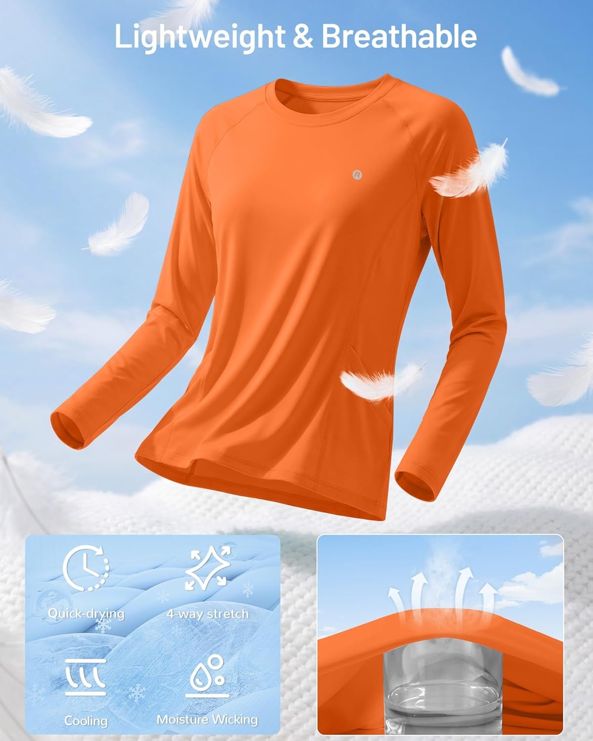 image:imageRunhit Womens UPF 50 Sun Shirts with Pockets Long Sleeve UV Protection Swim Rash Guard Lightweight Quick Dry Workout HikingOrange