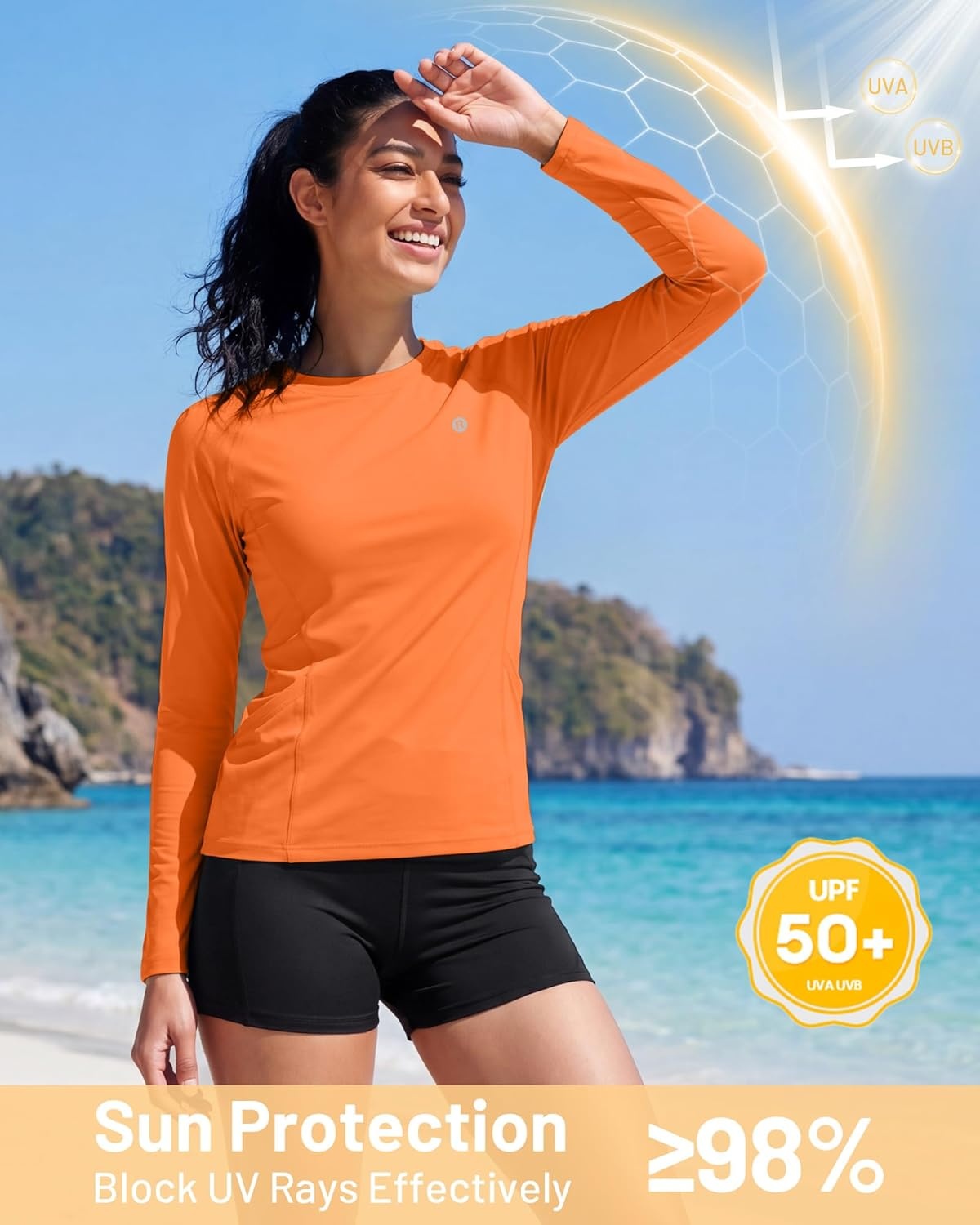 image:imageRunhit Womens UPF 50 Sun Shirts with Pockets Long Sleeve UV Protection Swim Rash Guard Lightweight Quick Dry Workout HikingOrange