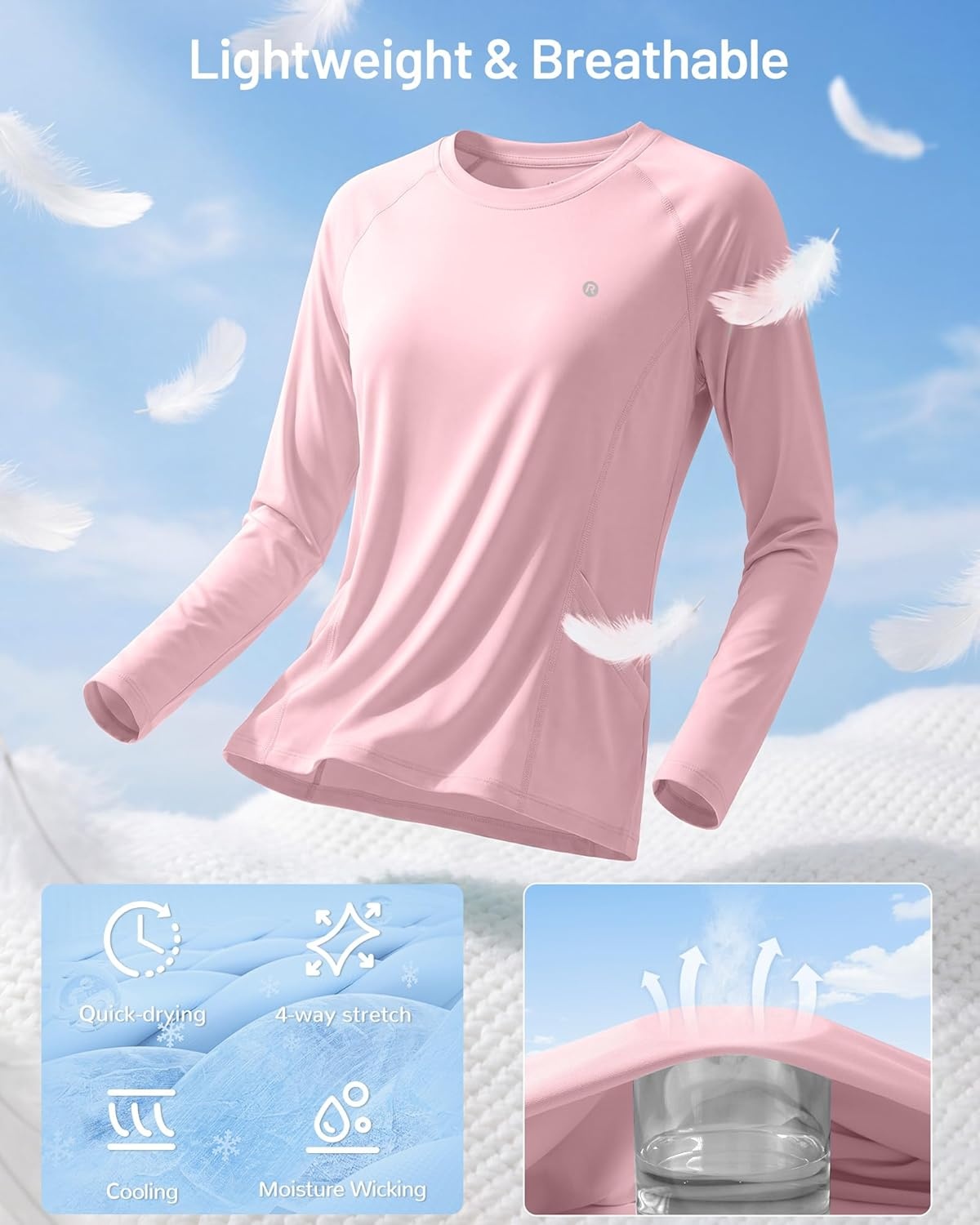 image:imageRunhit Womens UPF 50 Sun Shirts with Pockets Long Sleeve UV Protection Swim Rash Guard Lightweight Quick Dry Workout HikingPink