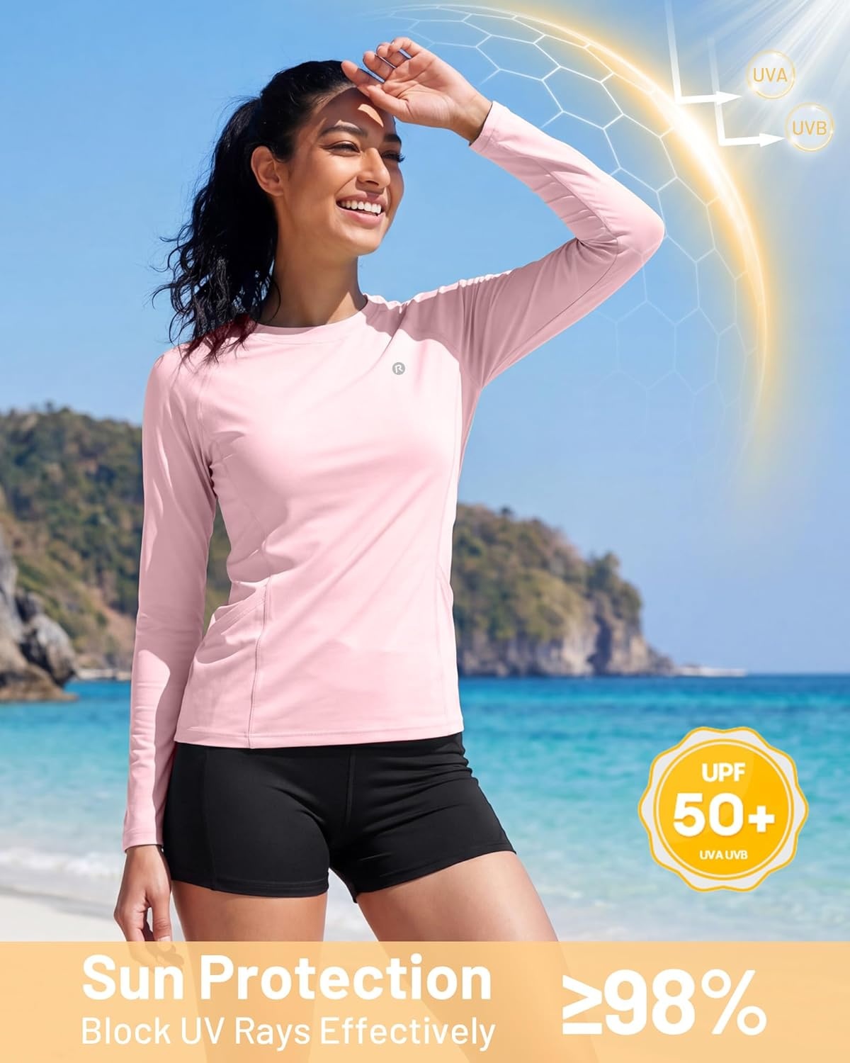 image:imageRunhit Womens UPF 50 Sun Shirts with Pockets Long Sleeve UV Protection Swim Rash Guard Lightweight Quick Dry Workout HikingPink