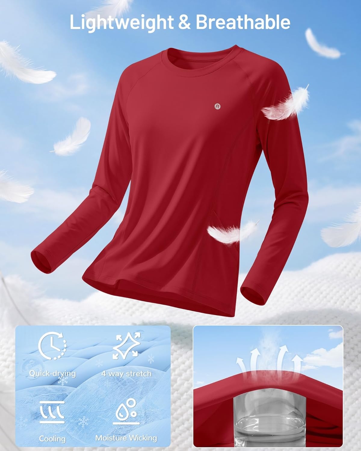 image:imageRunhit Womens UPF 50 Sun Shirts with Pockets Long Sleeve UV Protection Swim Rash Guard Lightweight Quick Dry Workout HikingRed