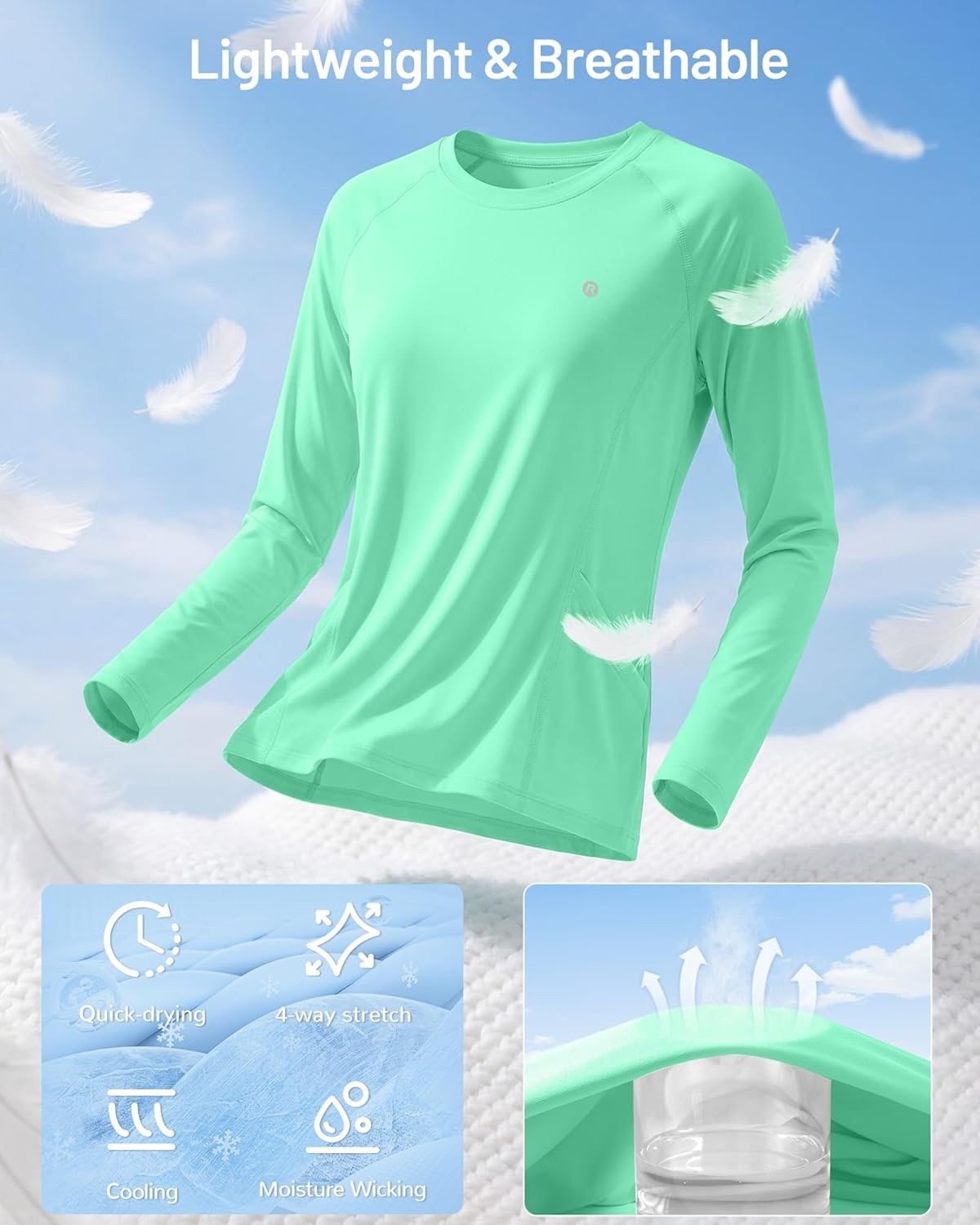 image:imageRunhit Womens UPF 50 Sun Shirts with Pockets Long Sleeve UV Protection Swim Rash Guard Lightweight Quick Dry Workout HikingSeaweed Green