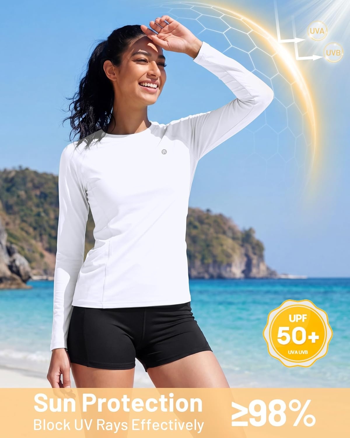 image:imageRunhit Womens UPF 50 Sun Shirts with Pockets Long Sleeve UV Protection Swim Rash Guard Lightweight Quick Dry Workout HikingWhite