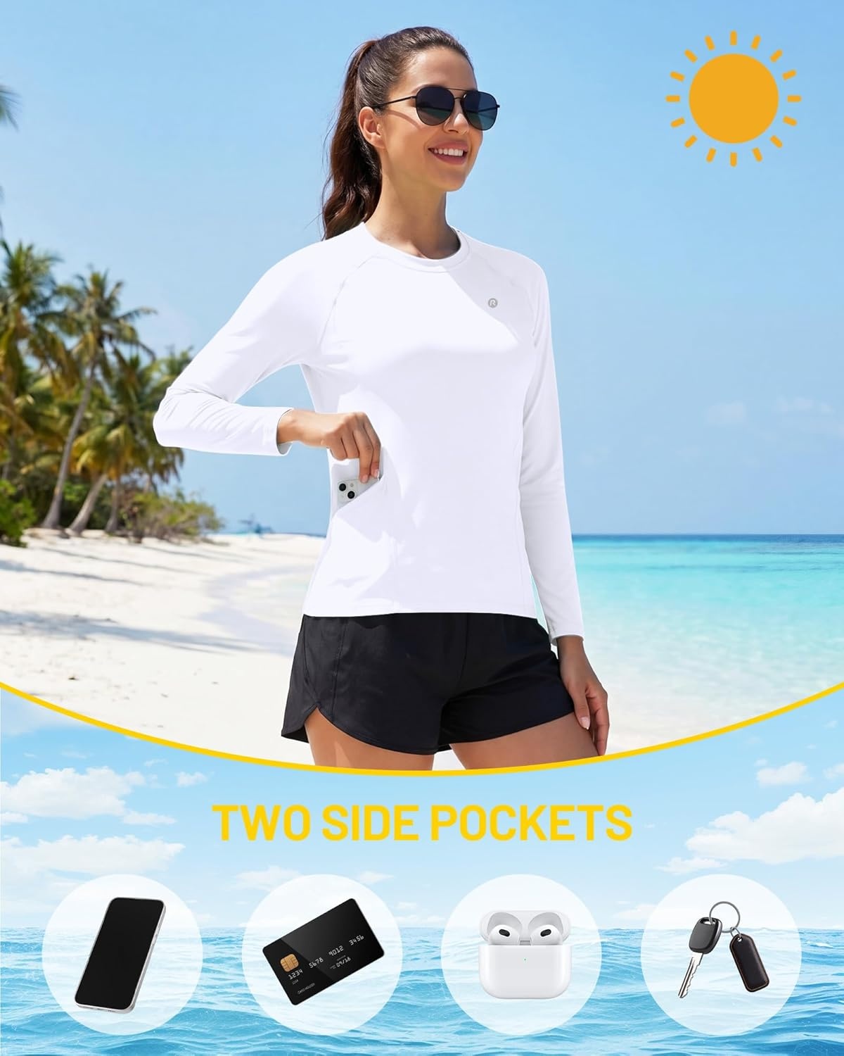 image:imageRunhit Womens UPF 50 Sun Shirts with Pockets Long Sleeve UV Protection Swim Rash Guard Lightweight Quick Dry Workout HikingWhite