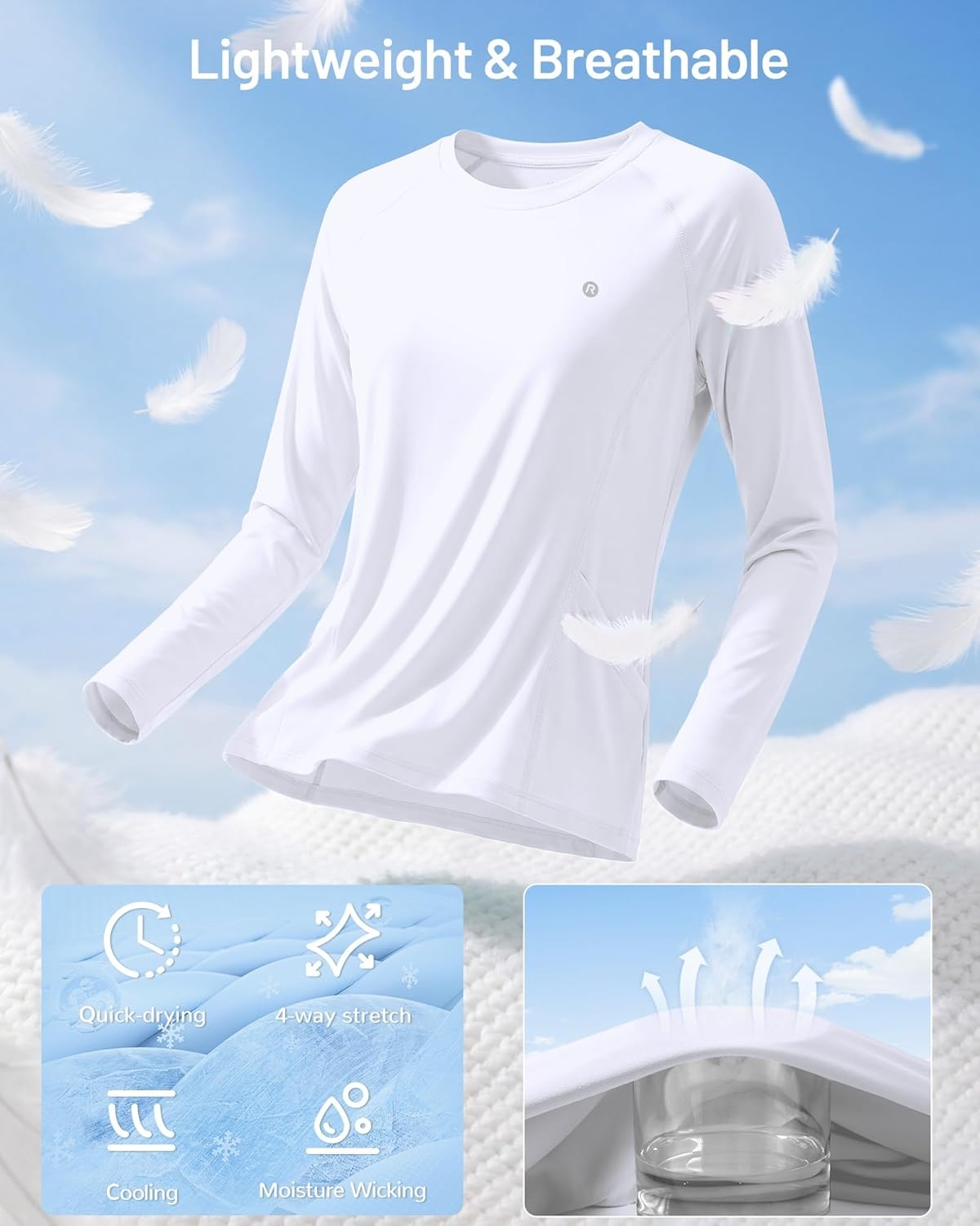 image:imageRunhit Womens UPF 50 Sun Shirts with Pockets Long Sleeve UV Protection Swim Rash Guard Lightweight Quick Dry Workout HikingWhite