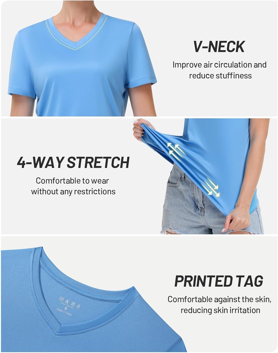 image:imageRunhit Womens Workout Tops Short Sleeve UPF 50 Athletic Sun Shirts Quick Dry V Neck TShirt Moisture Wicking Gym Hiking TeeBlue