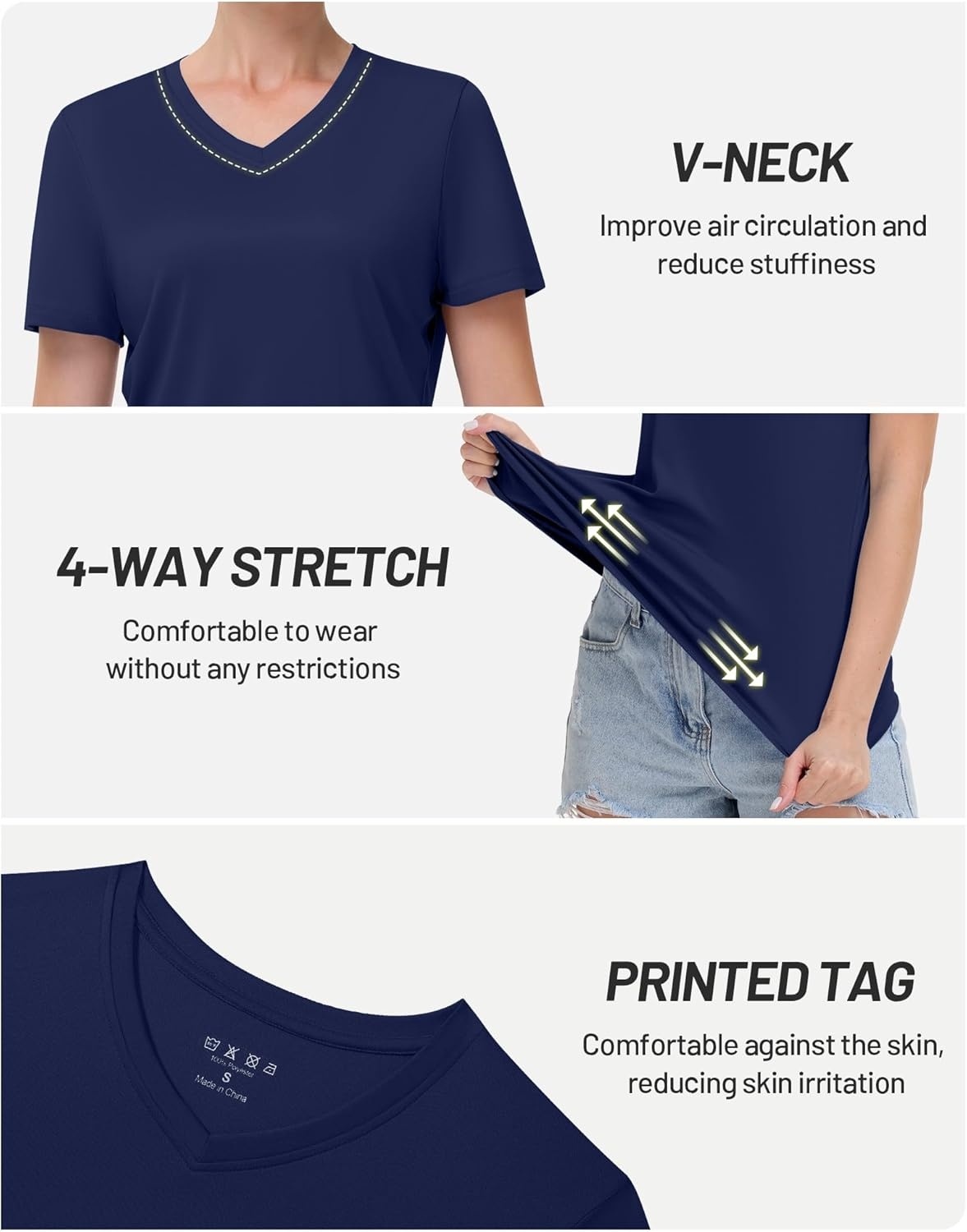 image:imageRunhit Womens Workout Tops Short Sleeve UPF 50 Athletic Sun Shirts Quick Dry V Neck TShirt Moisture Wicking Gym Hiking TeeDeep Blue