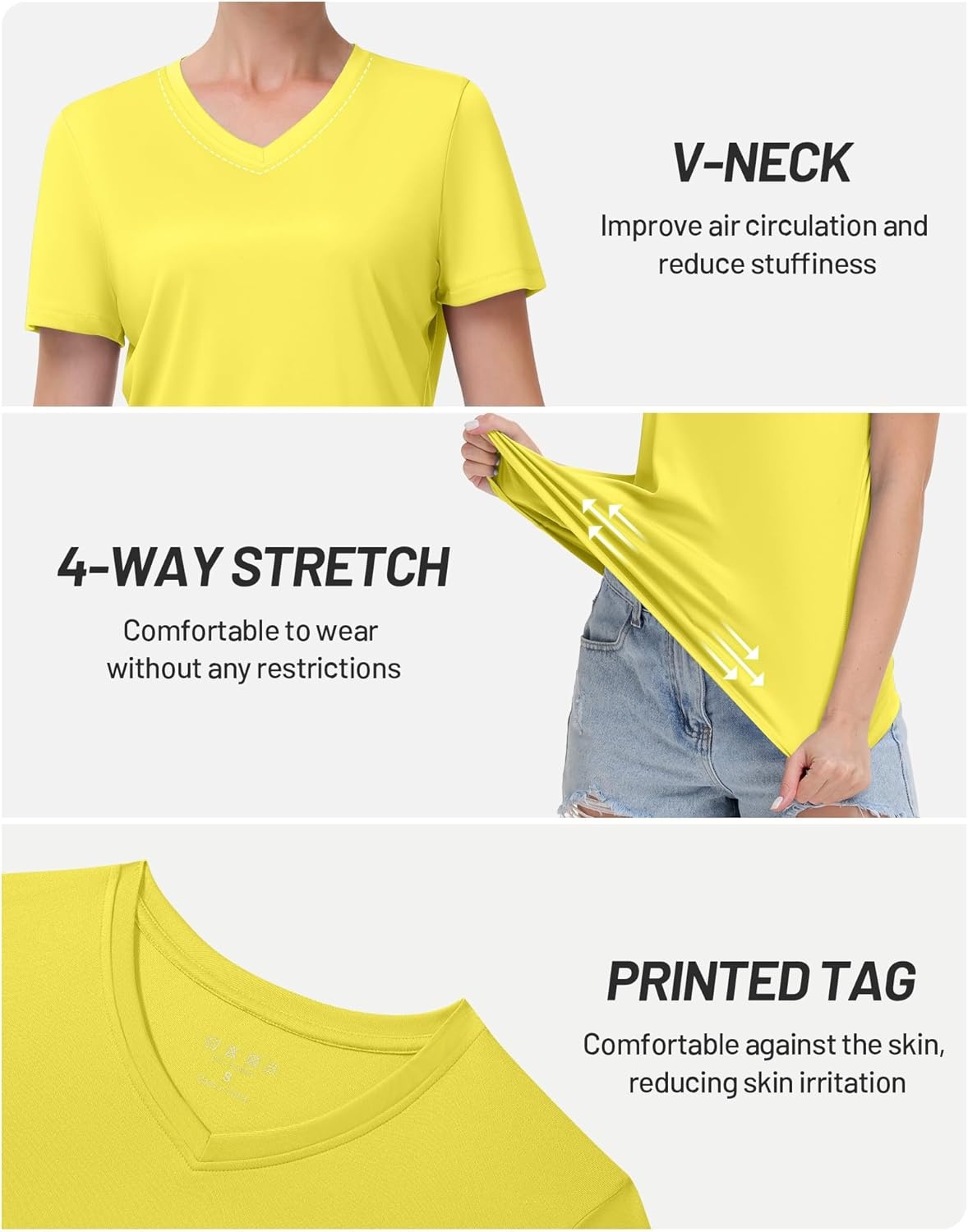 image:imageRunhit Womens Workout Tops Short Sleeve UPF 50 Athletic Sun Shirts Quick Dry V Neck TShirt Moisture Wicking Gym Hiking TeeGolden Yellow