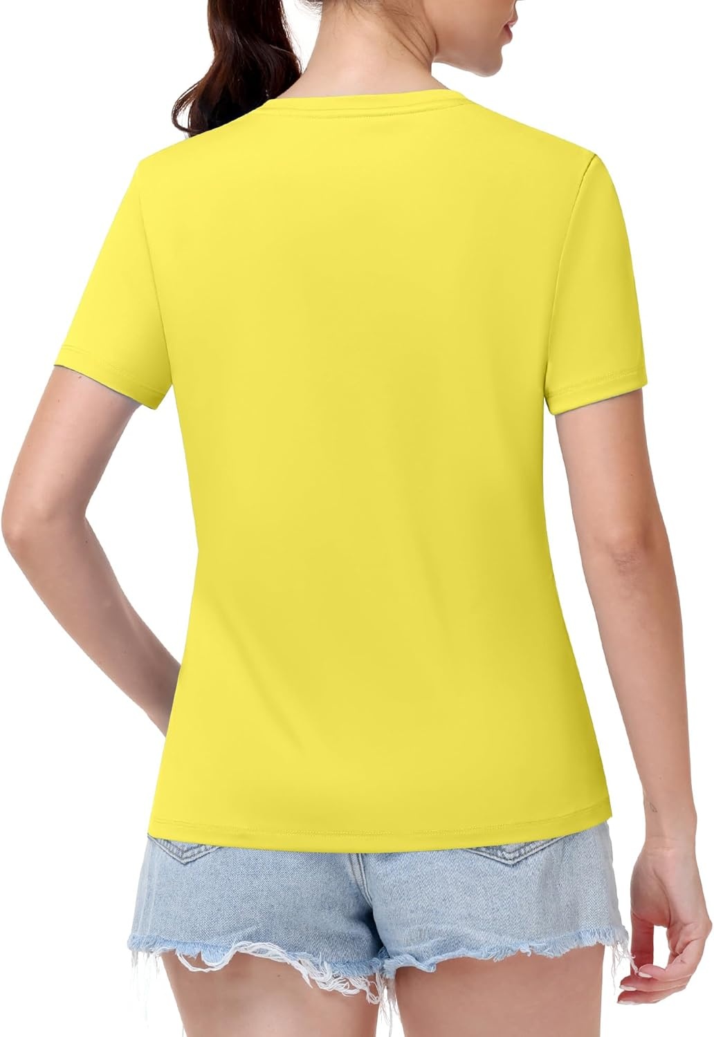 image:imageRunhit Womens Workout Tops Short Sleeve UPF 50 Athletic Sun Shirts Quick Dry V Neck TShirt Moisture Wicking Gym Hiking TeeGolden Yellow
