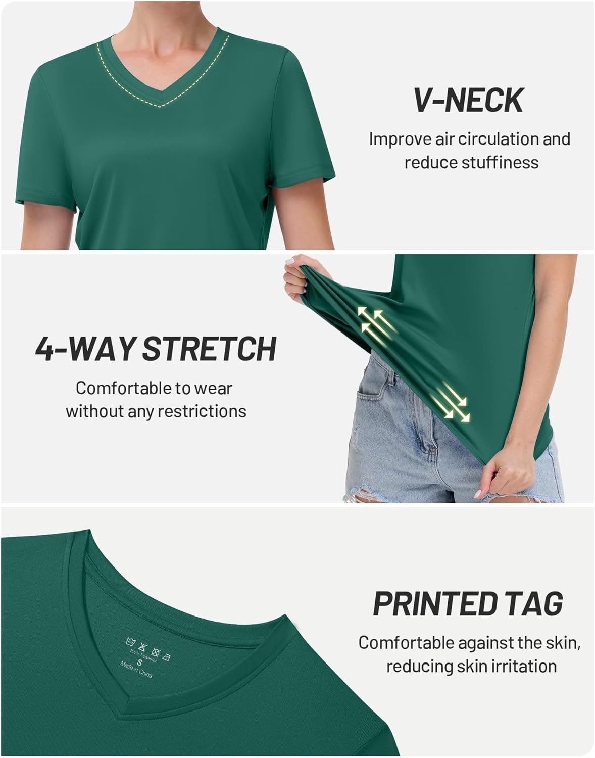 image:imageRunhit Womens Workout Tops Short Sleeve UPF 50 Athletic Sun Shirts Quick Dry V Neck TShirt Moisture Wicking Gym Hiking TeeGreen