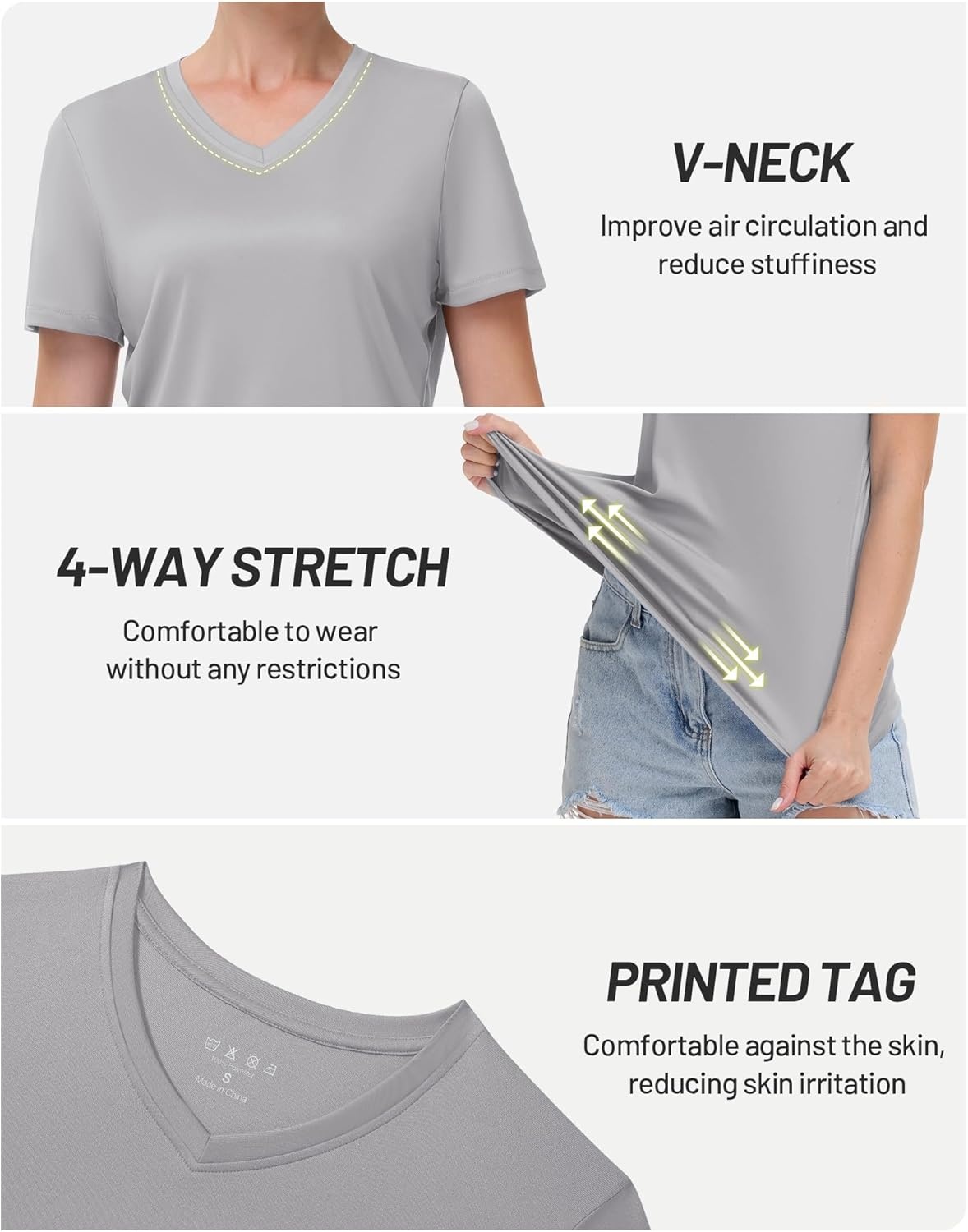 image:imageRunhit Womens Workout Tops Short Sleeve UPF 50 Athletic Sun Shirts Quick Dry V Neck TShirt Moisture Wicking Gym Hiking TeeGrey
