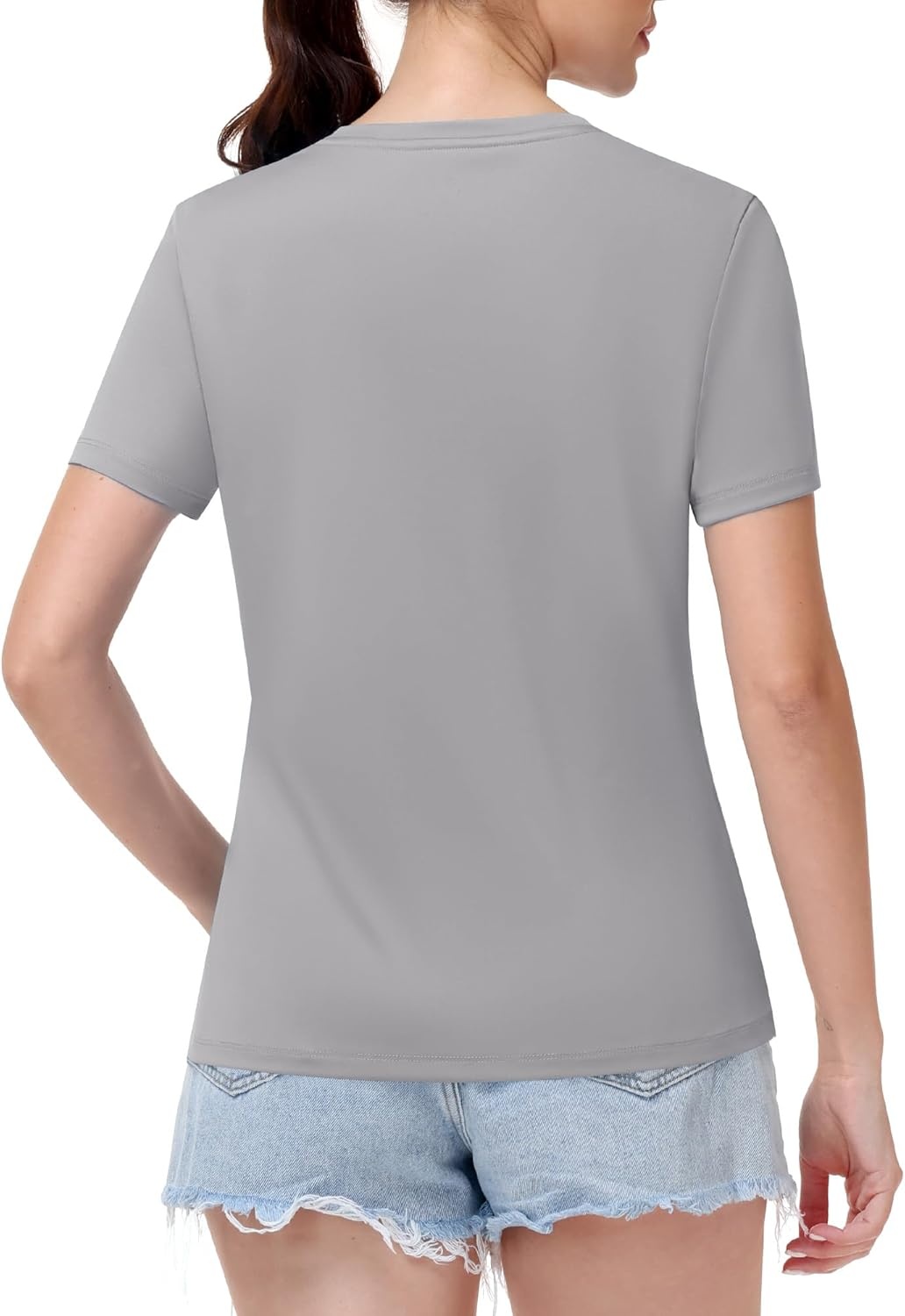 image:imageRunhit Womens Workout Tops Short Sleeve UPF 50 Athletic Sun Shirts Quick Dry V Neck TShirt Moisture Wicking Gym Hiking TeeGrey