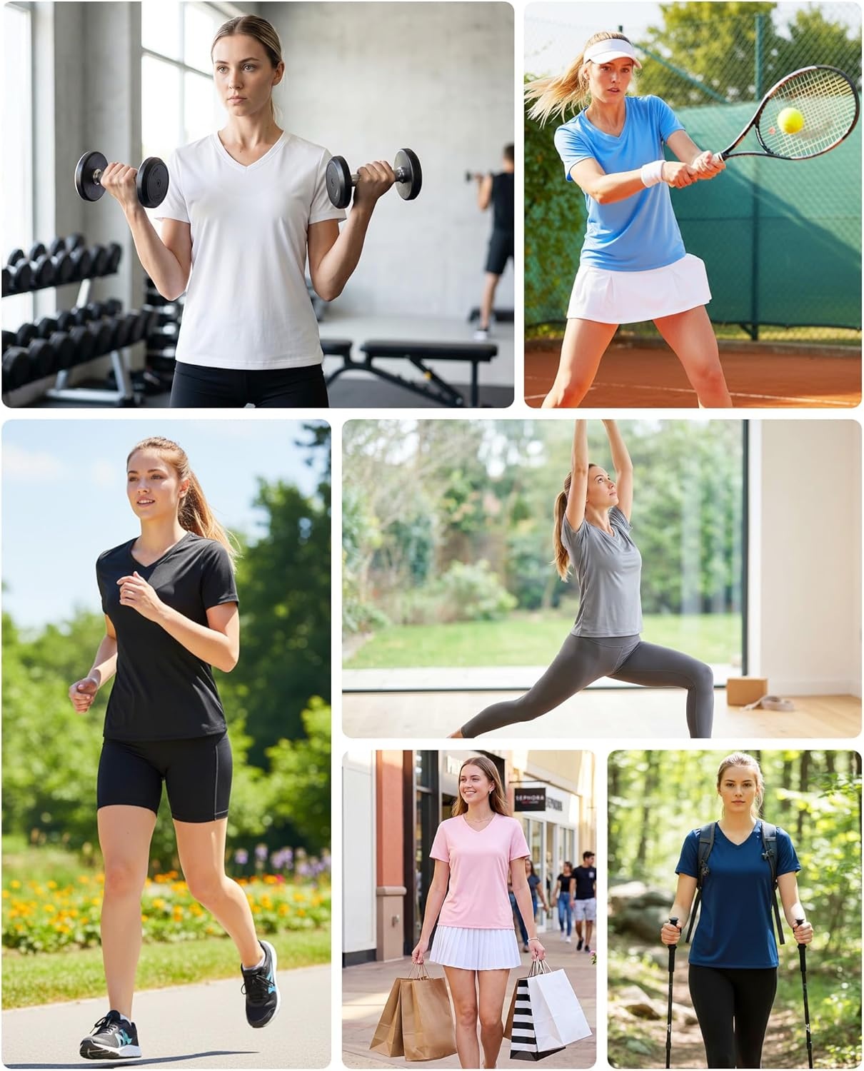 image:imageRunhit Womens Workout Tops Short Sleeve UPF 50 Athletic Sun Shirts Quick Dry V Neck TShirt Moisture Wicking Gym Hiking TeeGrey