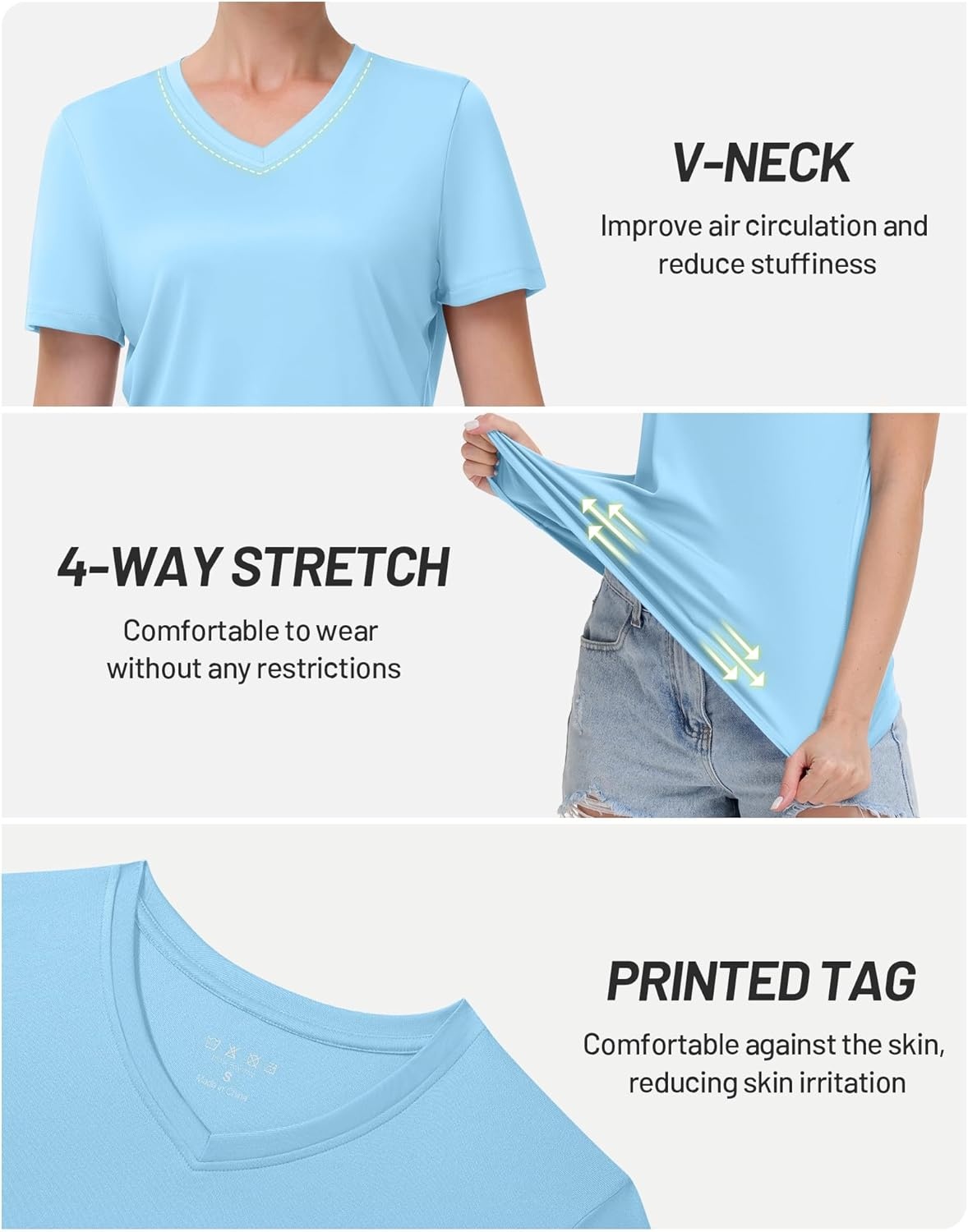 image:imageRunhit Womens Workout Tops Short Sleeve UPF 50 Athletic Sun Shirts Quick Dry V Neck TShirt Moisture Wicking Gym Hiking TeeLight Blue
