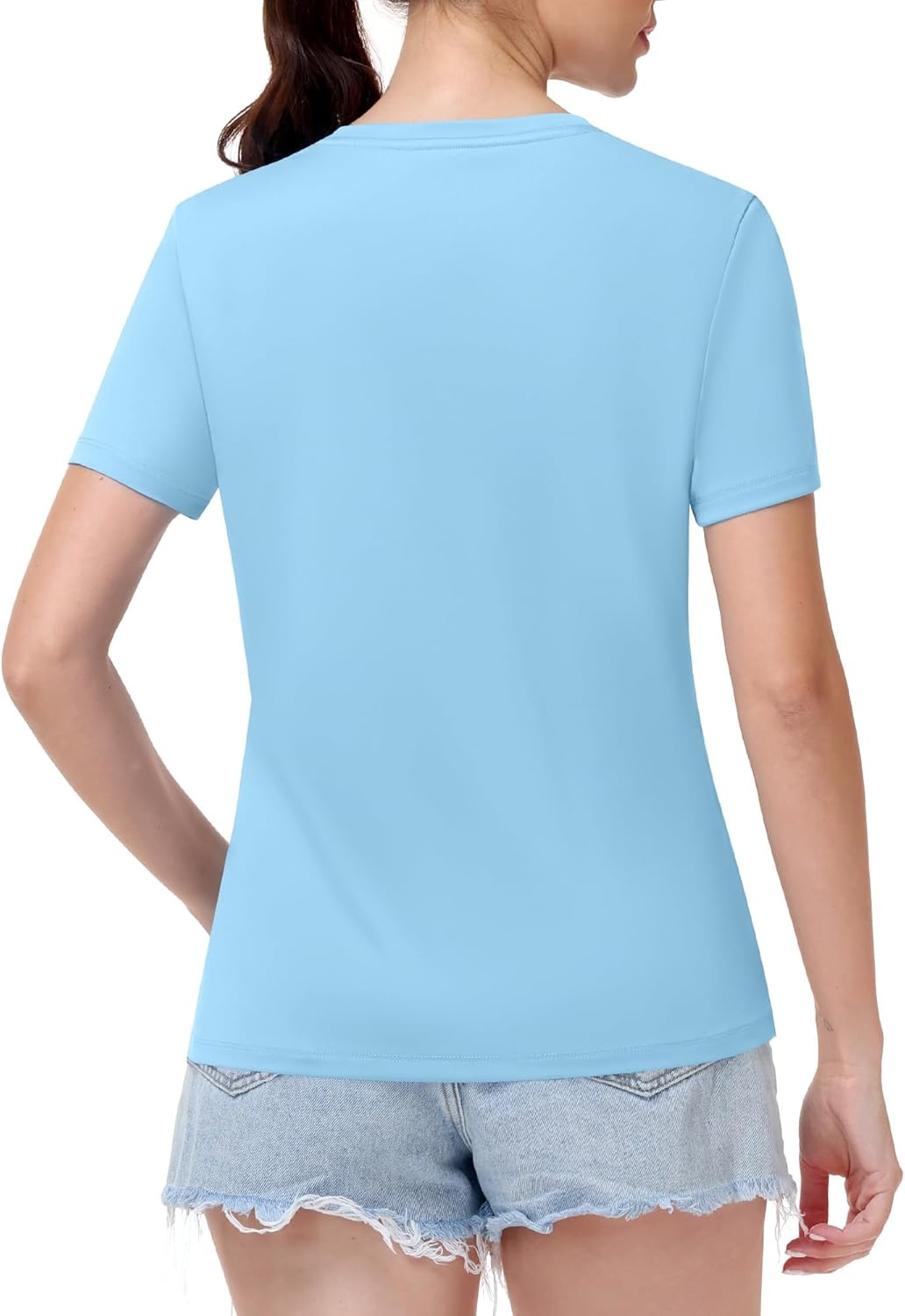 image:imageRunhit Womens Workout Tops Short Sleeve UPF 50 Athletic Sun Shirts Quick Dry V Neck TShirt Moisture Wicking Gym Hiking TeeLight Blue