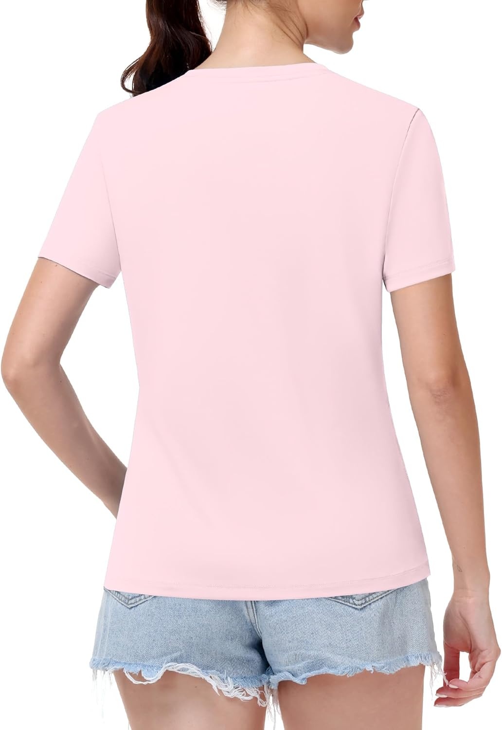 image:imageRunhit Womens Workout Tops Short Sleeve UPF 50 Athletic Sun Shirts Quick Dry V Neck TShirt Moisture Wicking Gym Hiking TeeLight Pink