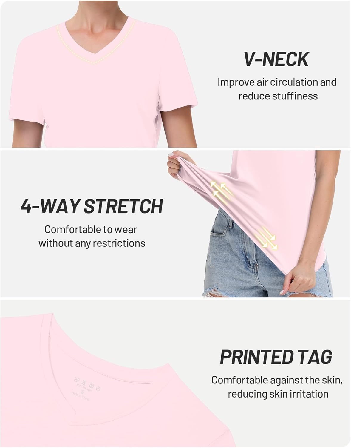 image:imageRunhit Womens Workout Tops Short Sleeve UPF 50 Athletic Sun Shirts Quick Dry V Neck TShirt Moisture Wicking Gym Hiking TeeLight Pink