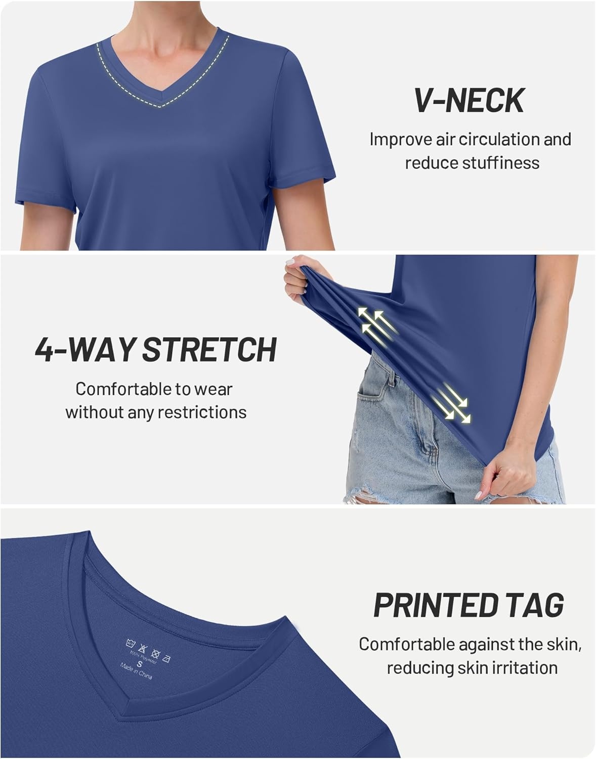 image:imageRunhit Womens Workout Tops Short Sleeve UPF 50 Athletic Sun Shirts Quick Dry V Neck TShirt Moisture Wicking Gym Hiking TeeNavy Blue