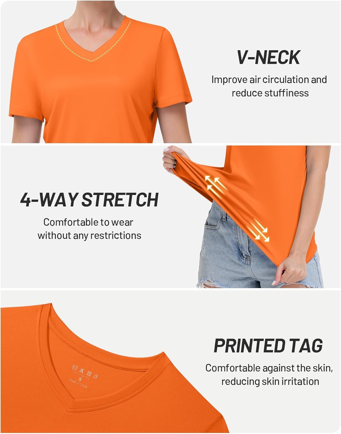 image:imageRunhit Womens Workout Tops Short Sleeve UPF 50 Athletic Sun Shirts Quick Dry V Neck TShirt Moisture Wicking Gym Hiking TeeOrange