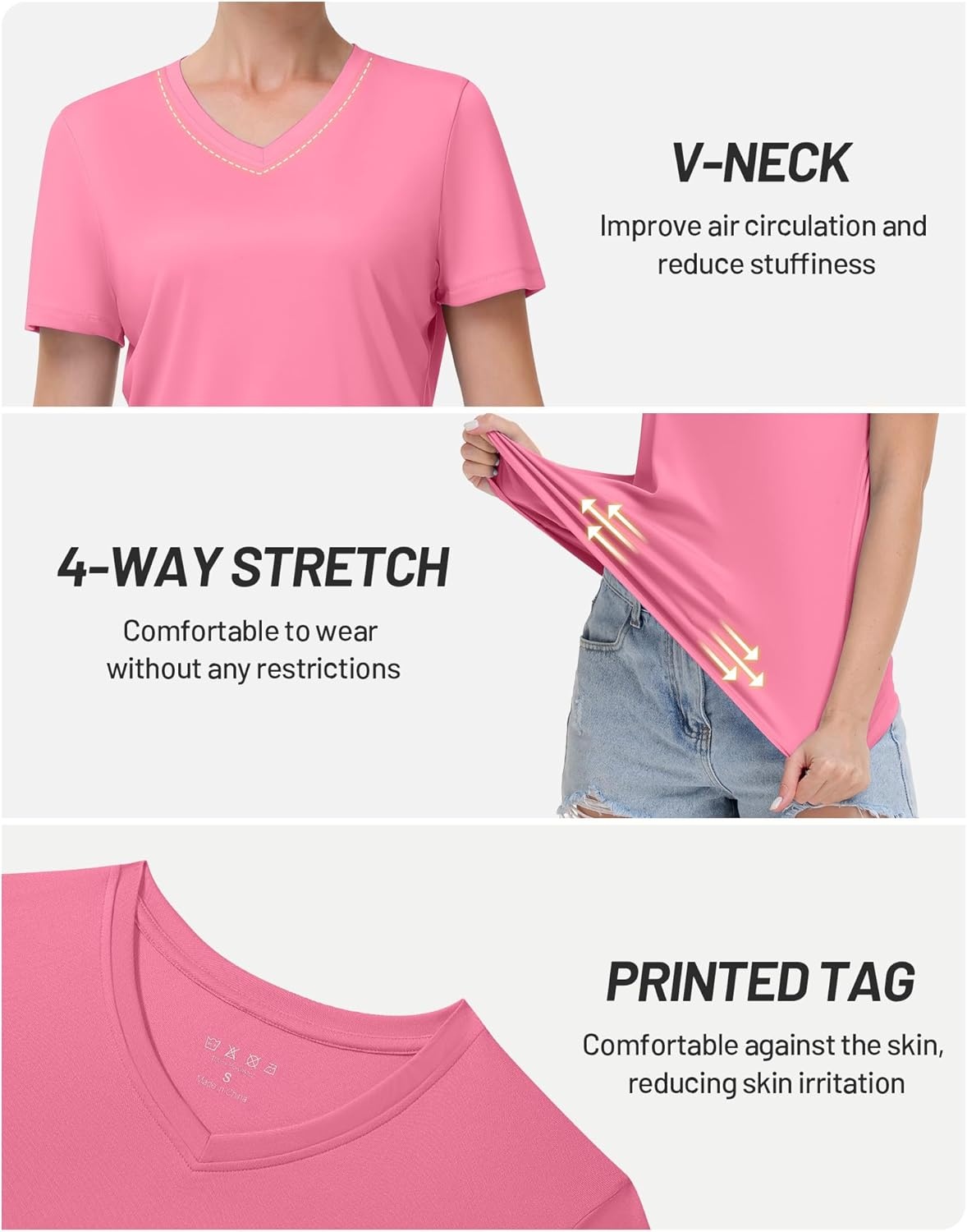 image:imageRunhit Womens Workout Tops Short Sleeve UPF 50 Athletic Sun Shirts Quick Dry V Neck TShirt Moisture Wicking Gym Hiking TeePink