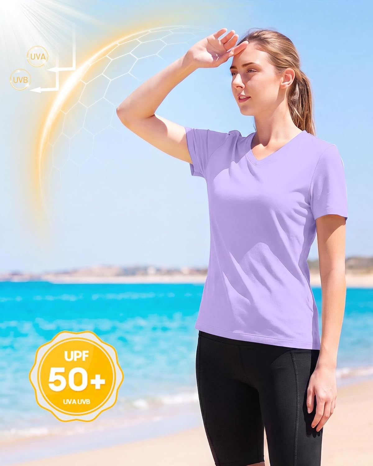 image:imageRunhit Womens Workout Tops Short Sleeve UPF 50 Athletic Sun Shirts Quick Dry V Neck TShirt Moisture Wicking Gym Hiking TeePurple