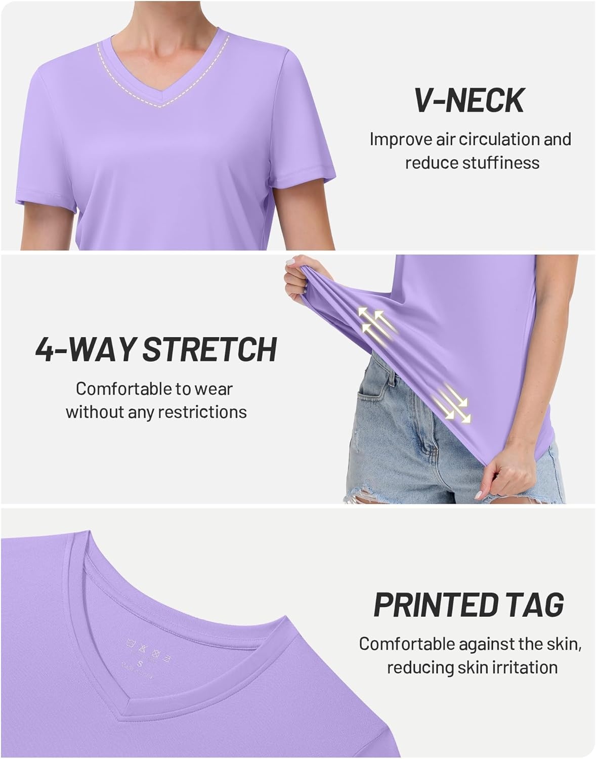 image:imageRunhit Womens Workout Tops Short Sleeve UPF 50 Athletic Sun Shirts Quick Dry V Neck TShirt Moisture Wicking Gym Hiking TeePurple