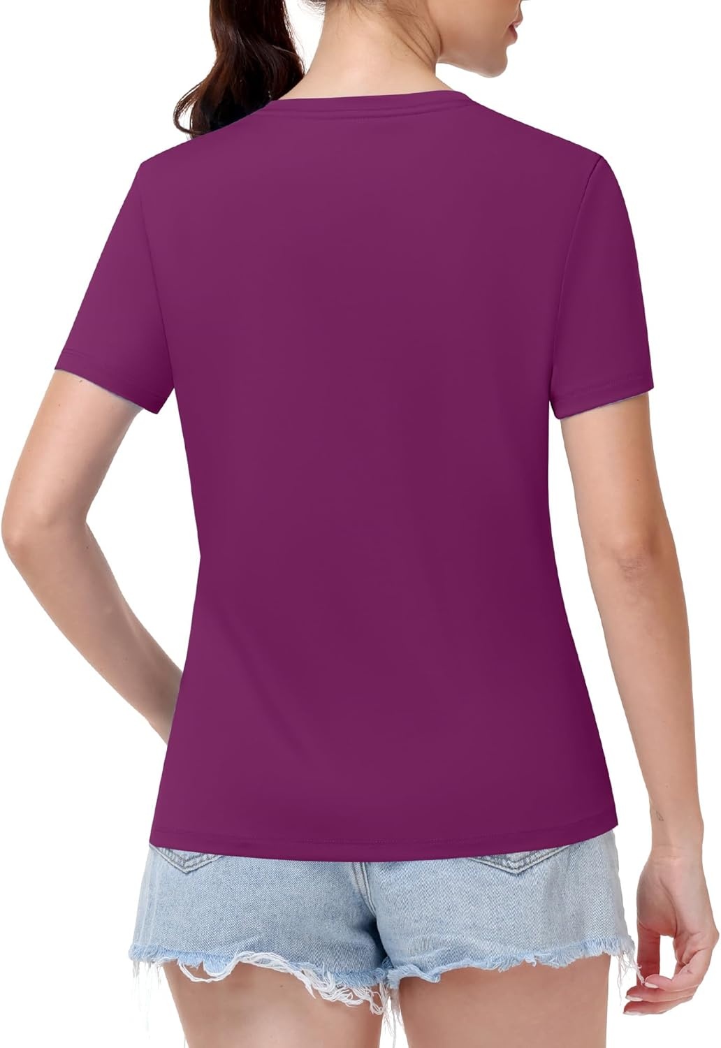 image:imageRunhit Womens Workout Tops Short Sleeve UPF 50 Athletic Sun Shirts Quick Dry V Neck TShirt Moisture Wicking Gym Hiking TeePurple Red
