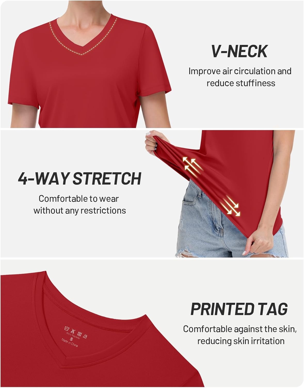 image:imageRunhit Womens Workout Tops Short Sleeve UPF 50 Athletic Sun Shirts Quick Dry V Neck TShirt Moisture Wicking Gym Hiking TeeRed
