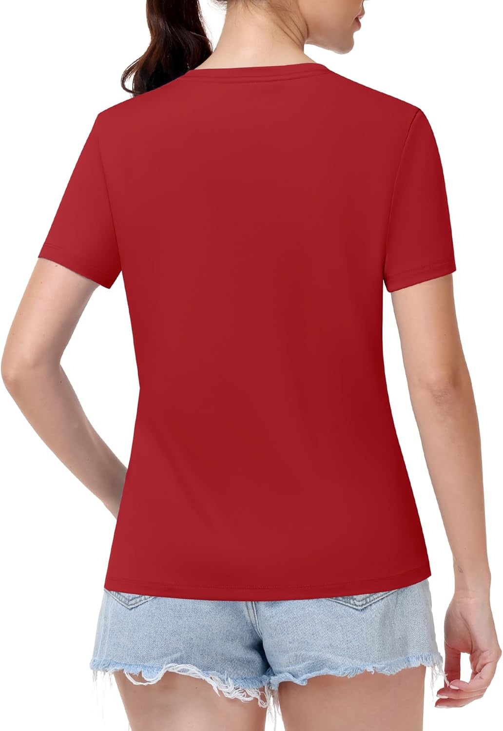 image:imageRunhit Womens Workout Tops Short Sleeve UPF 50 Athletic Sun Shirts Quick Dry V Neck TShirt Moisture Wicking Gym Hiking TeeRed