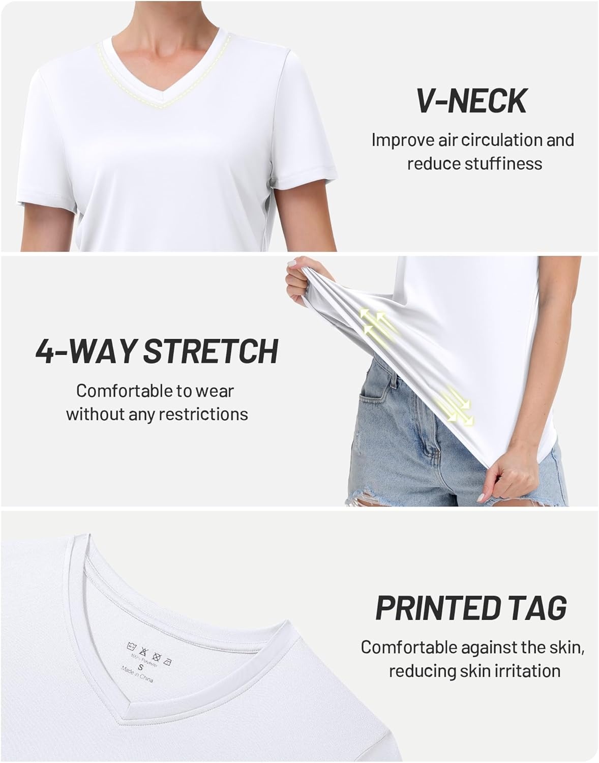 image:imageRunhit Womens Workout Tops Short Sleeve UPF 50 Athletic Sun Shirts Quick Dry V Neck TShirt Moisture Wicking Gym Hiking TeeWhite