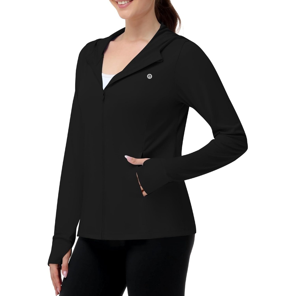 image:imageRunhit Womens UPF 50 Sun Protection Jacket Hoodie Lightweight Zip Up Long Sleeve Sun Shirt with Pockets for Hiking WorkoutBlack