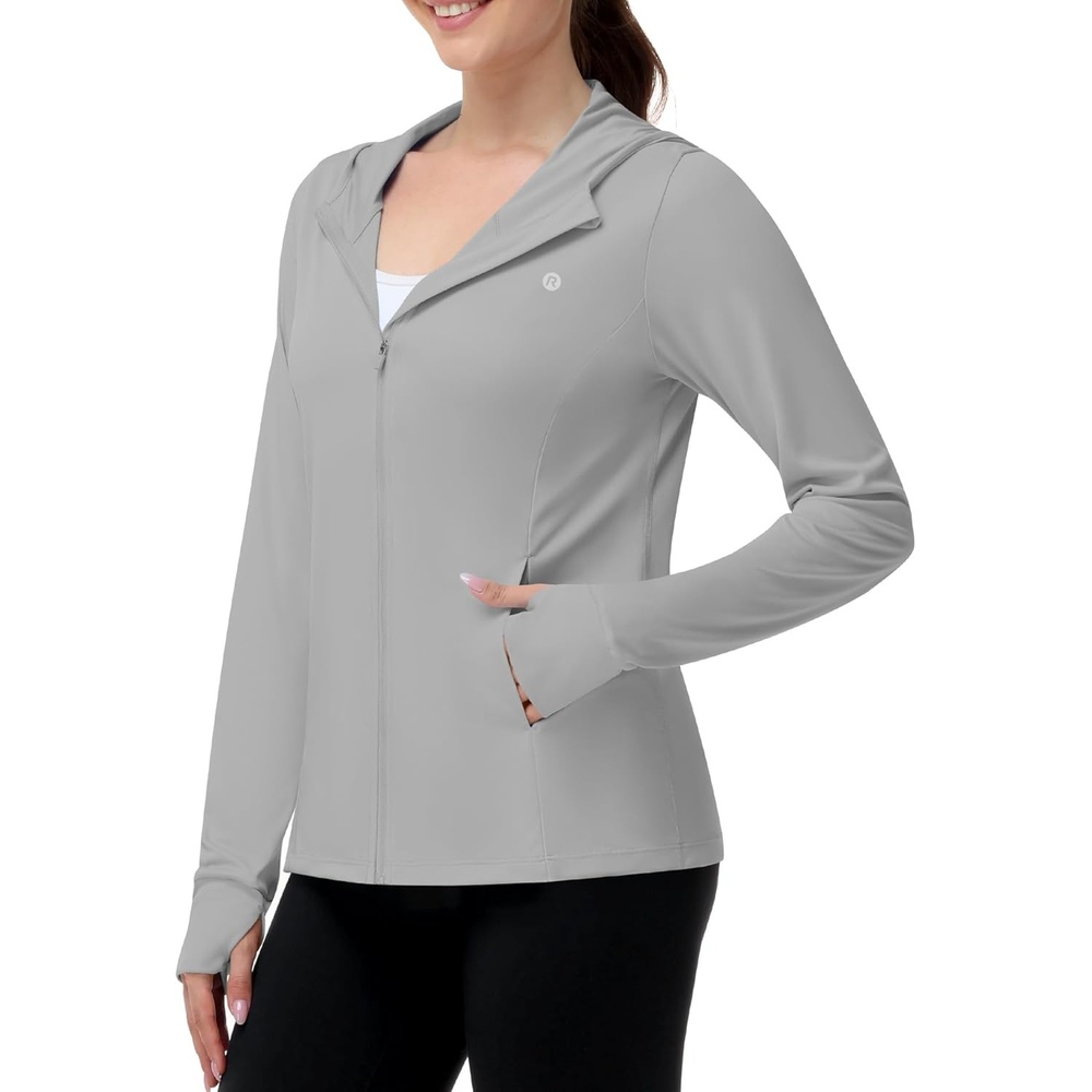 image:imageRunhit Womens UPF 50 Sun Protection Jacket Hoodie Lightweight Zip Up Long Sleeve Sun Shirt with Pockets for Hiking WorkoutLight Grey