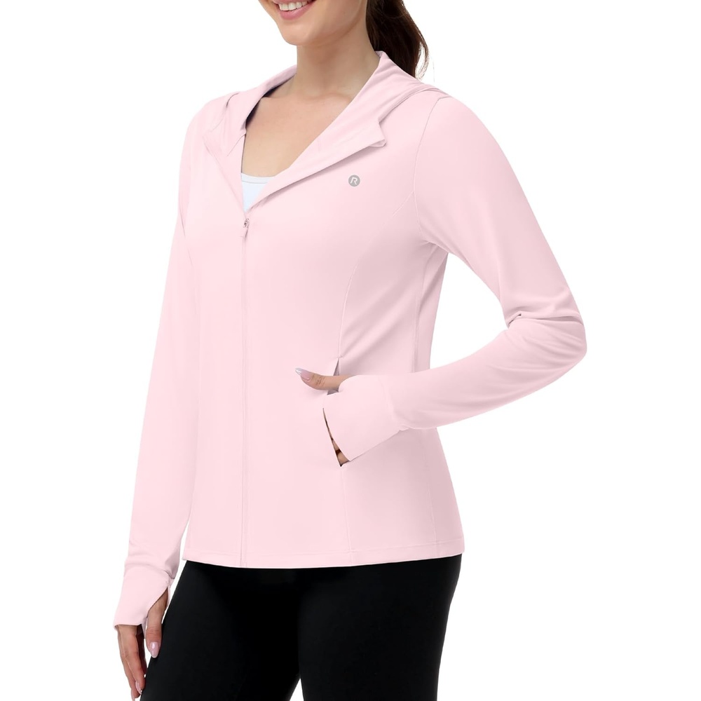 image:imageRunhit Womens UPF 50 Sun Protection Jacket Hoodie Lightweight Zip Up Long Sleeve Sun Shirt with Pockets for Hiking WorkoutPink
