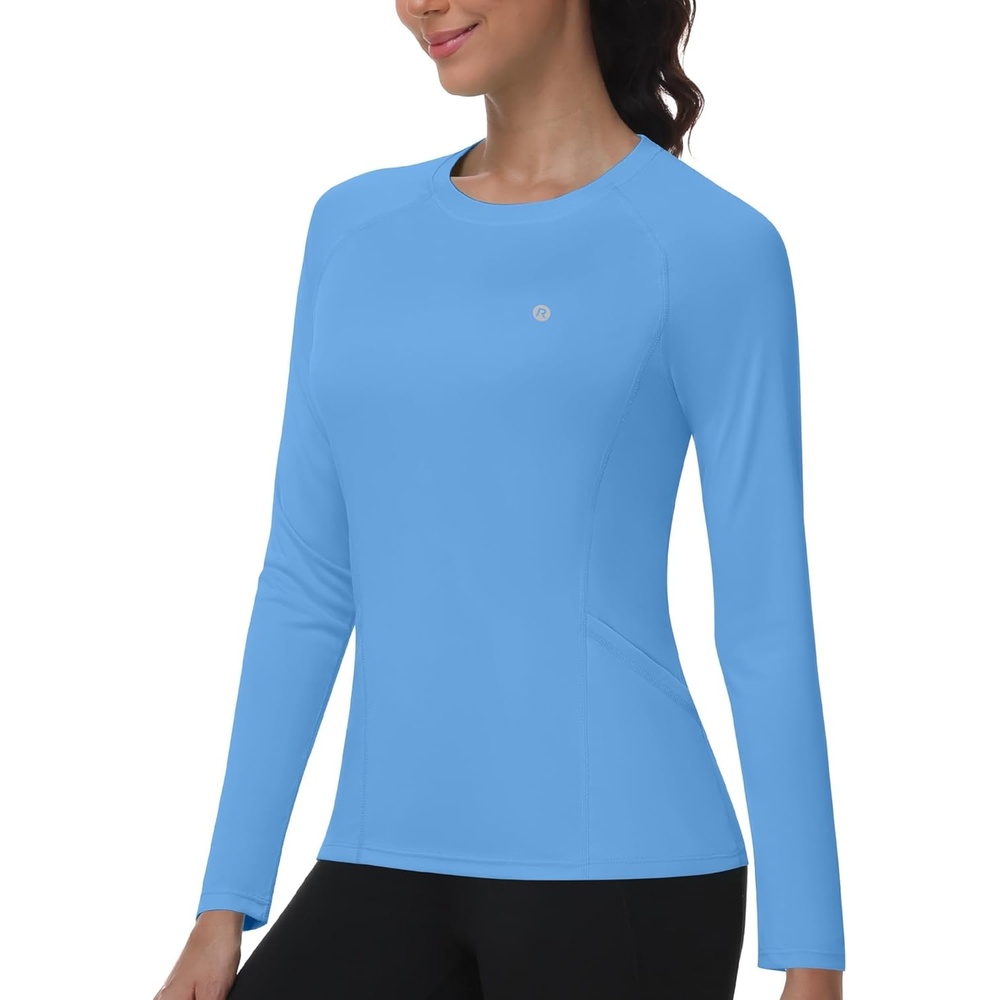 image:imageRunhit Womens UPF 50 Sun Shirts with Pockets Long Sleeve UV Protection Swim Rash Guard Lightweight Quick Dry Workout HikingElegant Blue