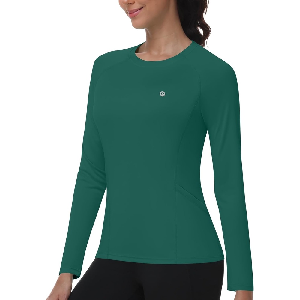 image:imageRunhit Womens UPF 50 Sun Shirts with Pockets Long Sleeve UV Protection Swim Rash Guard Lightweight Quick Dry Workout HikingEmerald Green