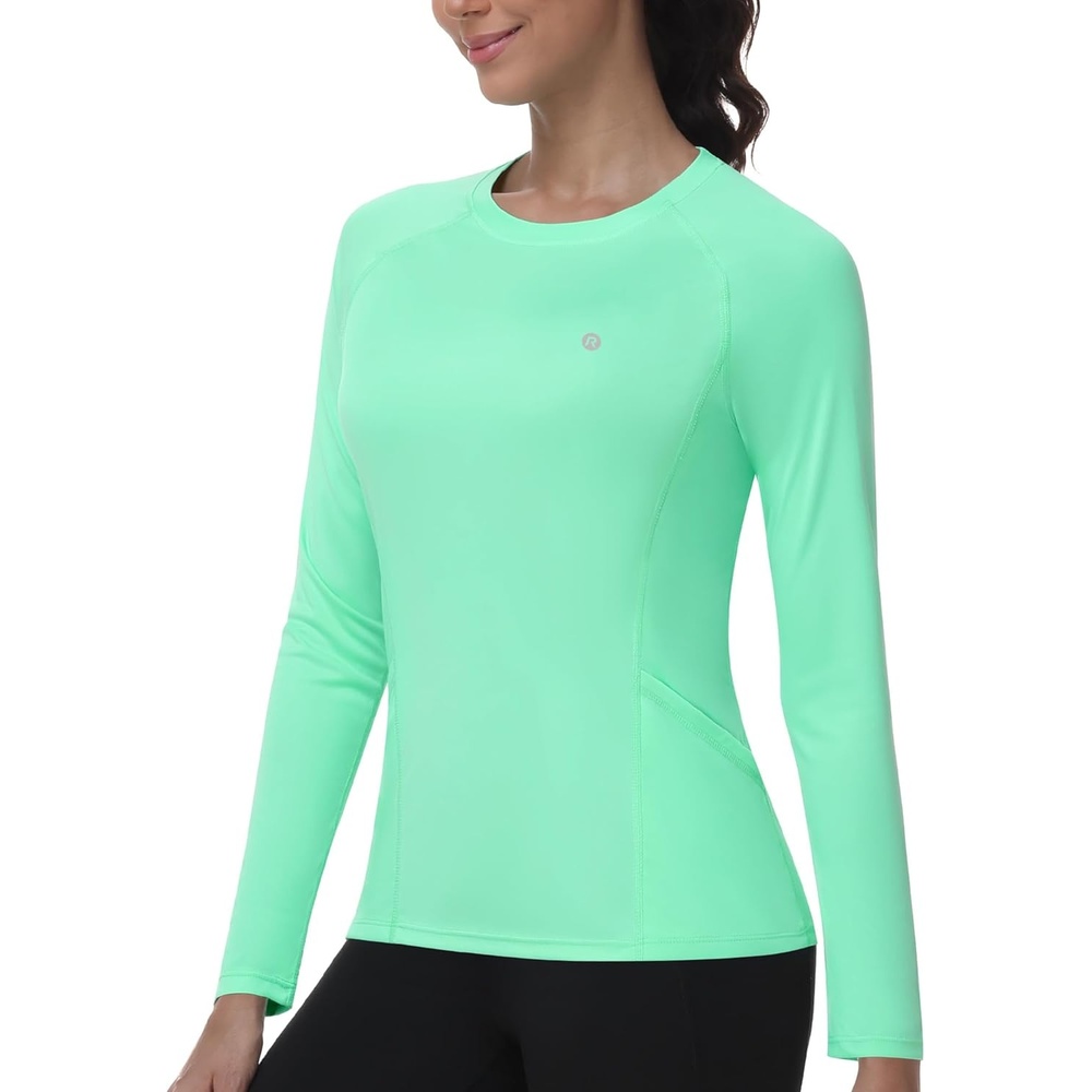 image:imageRunhit Womens UPF 50 Sun Shirts with Pockets Long Sleeve UV Protection Swim Rash Guard Lightweight Quick Dry Workout HikingSeaweed Green