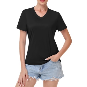 image:imageRunhit Womens Workout Tops Short Sleeve UPF 50 Athletic Sun Shirts Quick Dry V Neck TShirt Moisture Wicking Gym Hiking TeeBlack