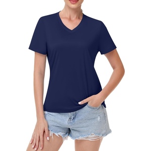 image:imageRunhit Womens Workout Tops Short Sleeve UPF 50 Athletic Sun Shirts Quick Dry V Neck TShirt Moisture Wicking Gym Hiking TeeDeep Blue