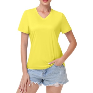 image:imageRunhit Womens Workout Tops Short Sleeve UPF 50 Athletic Sun Shirts Quick Dry V Neck TShirt Moisture Wicking Gym Hiking TeeGolden Yellow